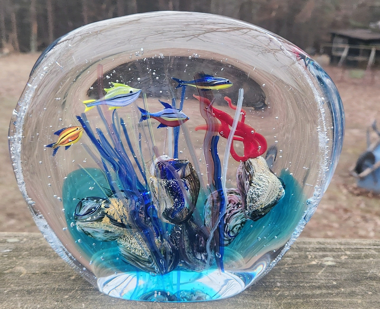 LG Vtg Murano Signed Glass Fish Sculpture Aquarium/Reef 12.6 lbs 8″Tx9.5″W 3″