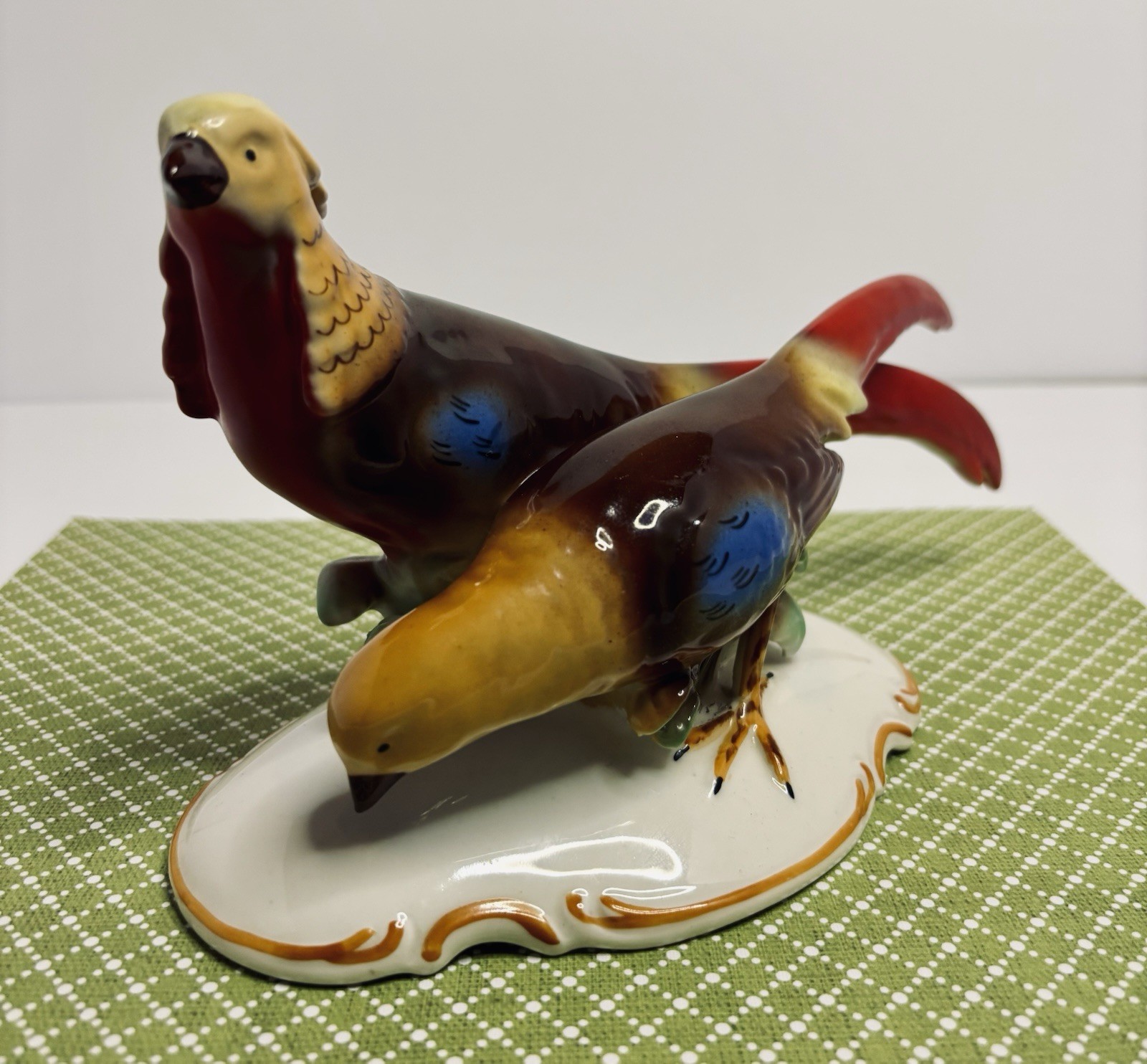 Porzellan-Fasanen-Paar Thuringia 9 1/8×4 5/16×4 7/8in MCM Pheasants Vintage