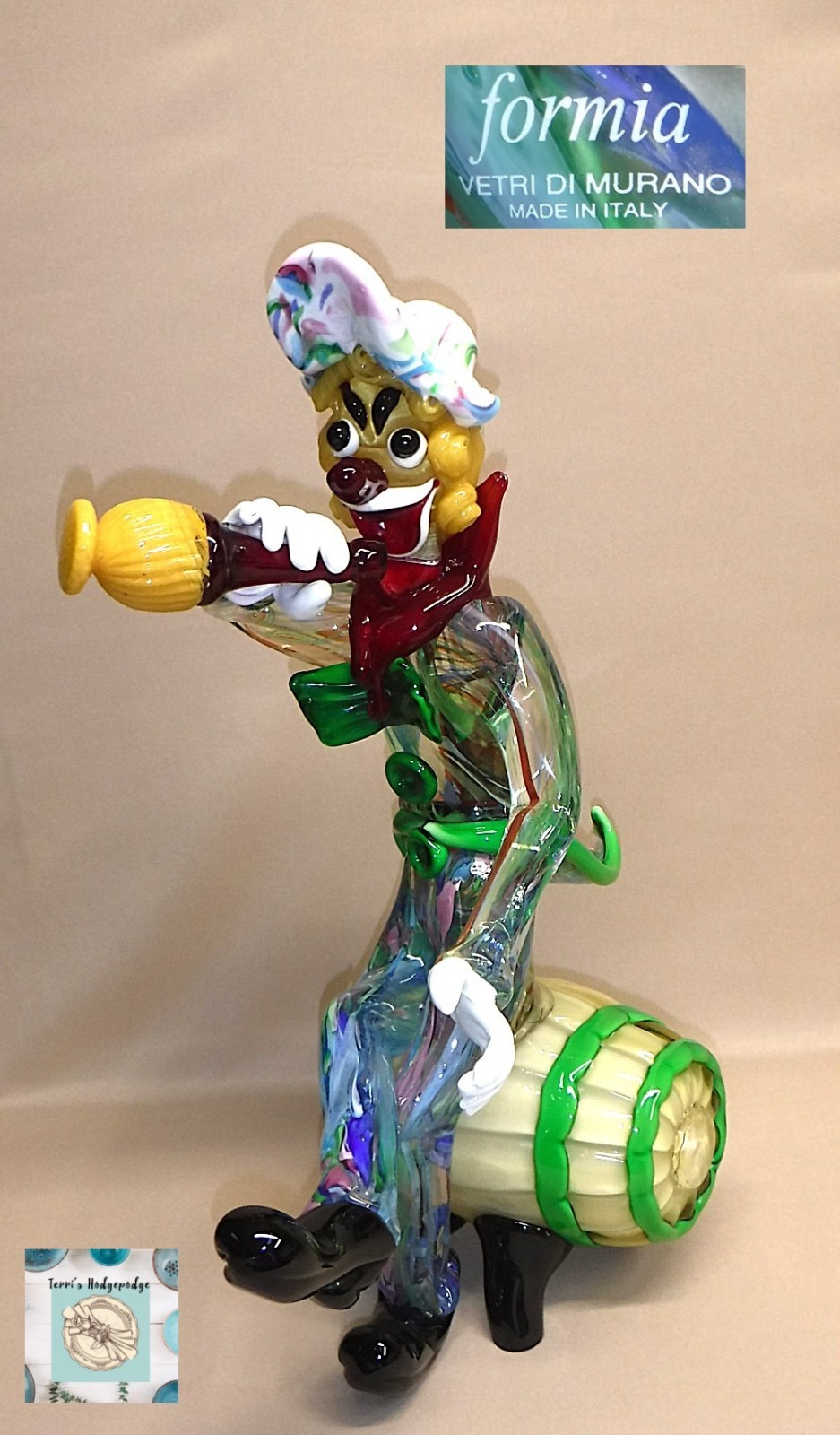 Formia Murano Art Glass Clown Figure – Rare Large 21″ Tall Clown Statue