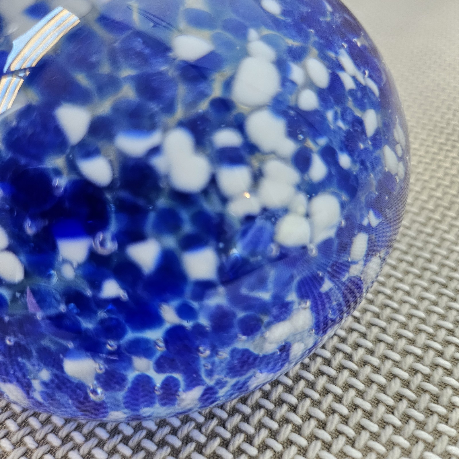 Art Glass Hand Blown Blue White Glossy Decorative Glass Paperweight