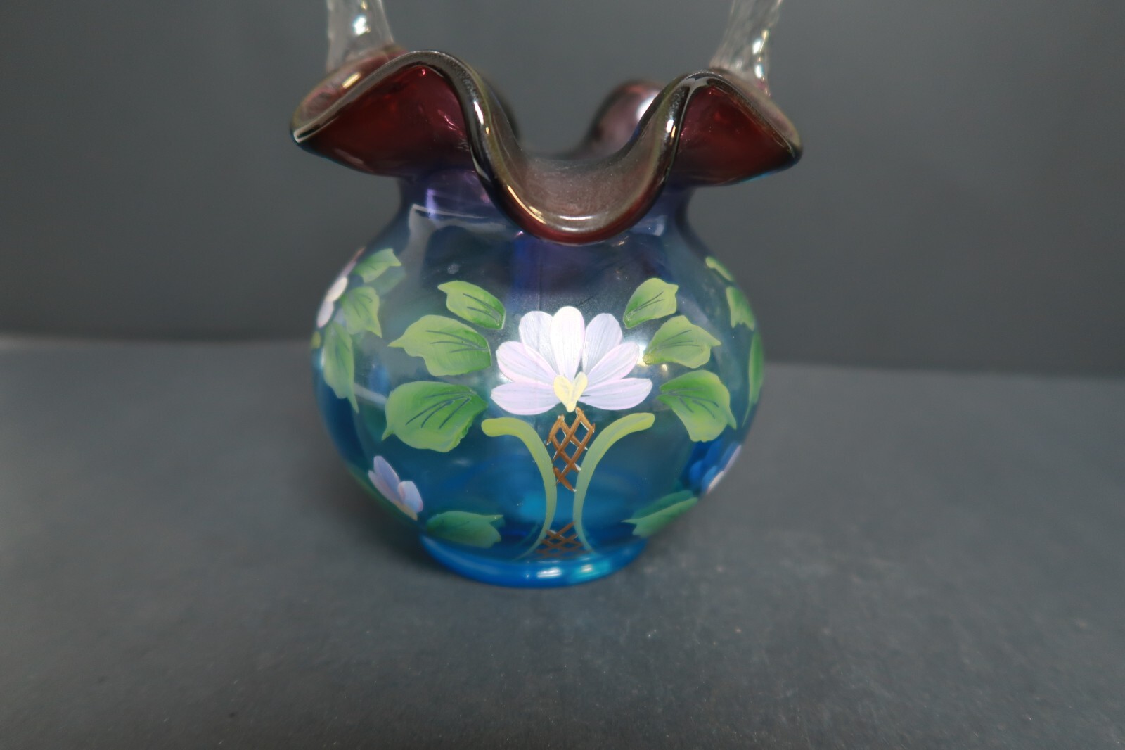 Fenton Mulberry Basket Hand Painted Signed Ruffled 2003 Numbered B. Huggins