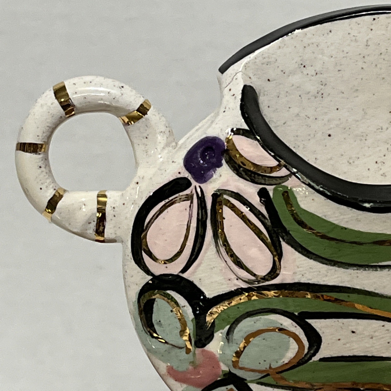 Freestanding L. Boman Pottery Pocket Vase Pot Hand Painted Gold Accent Colorful