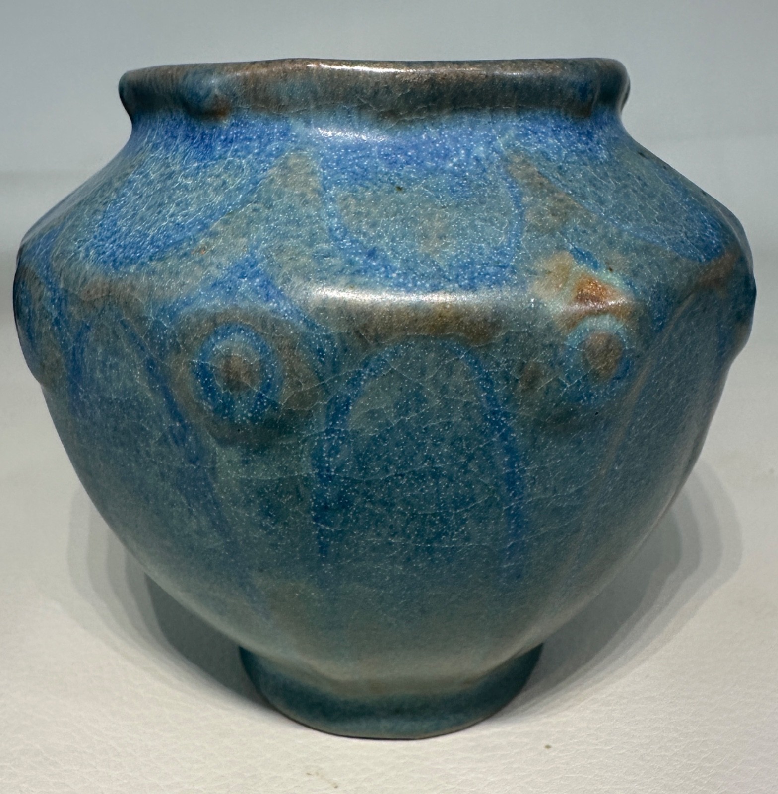 Antique Blue Van Briggle Pottery Cabinet Bowl Vase Arts & Crafts Mission Style