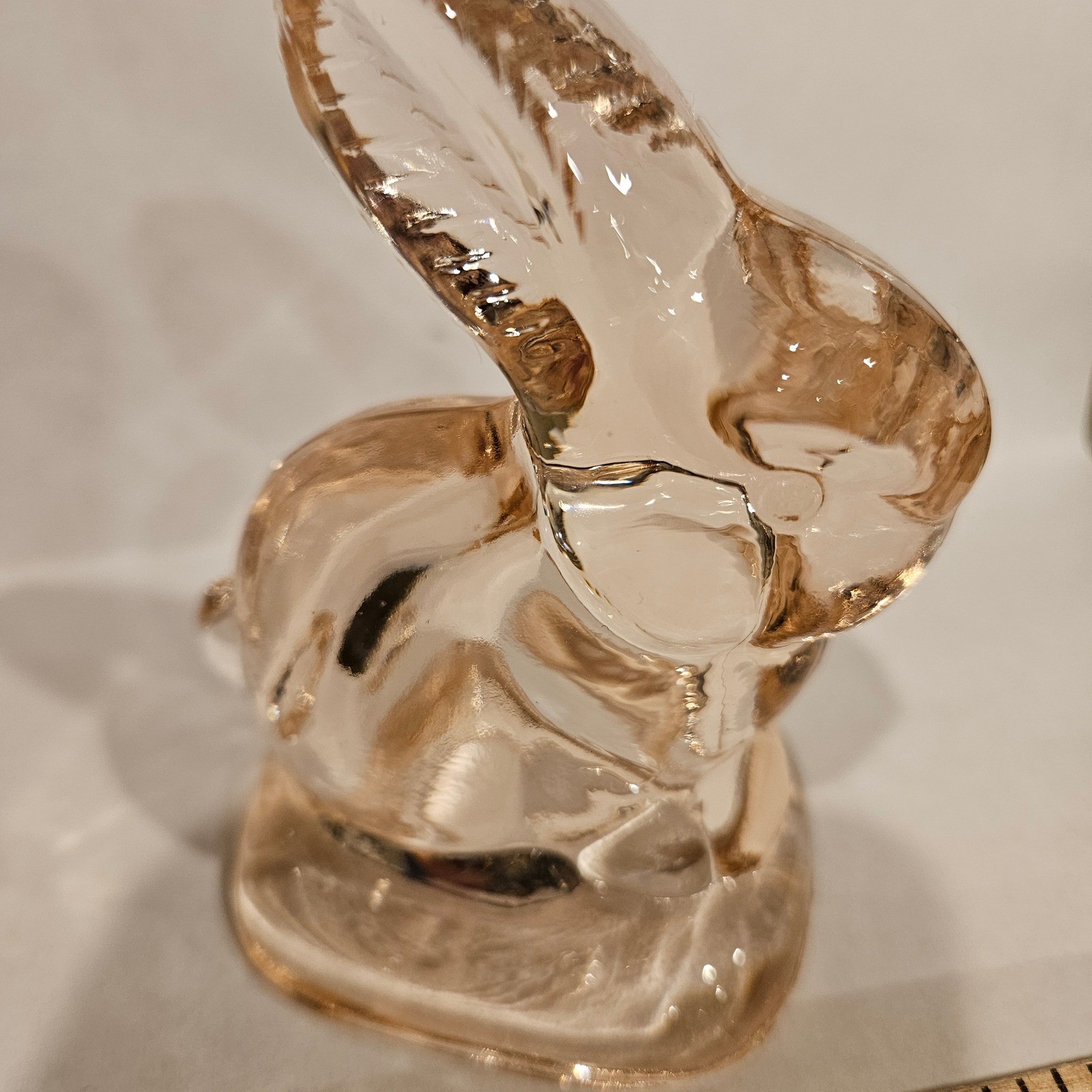 Light Pink Pressed Glass Bunny Rabbit Figurine Easter Decor Small 2.75″ 5 oz Vtg