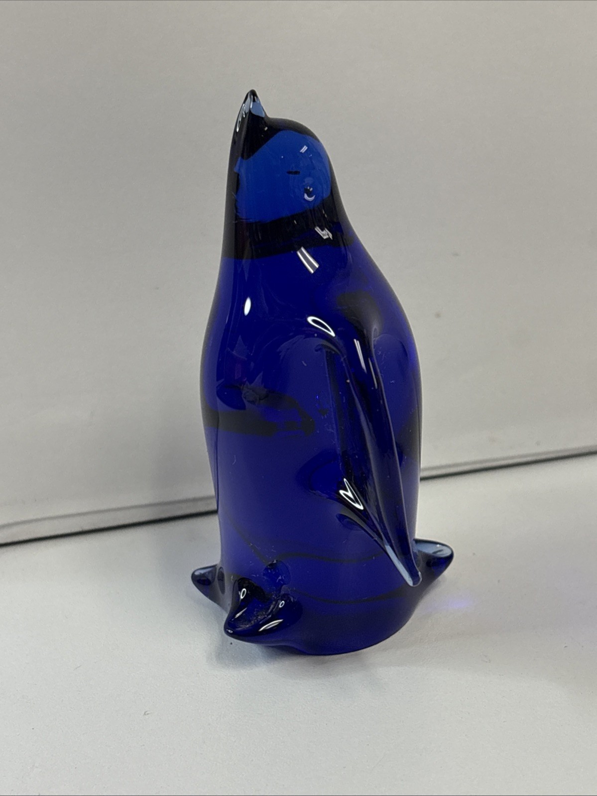 Vintage Handmade Hand Blown Glass Penguin Figurine Cobalt Blue