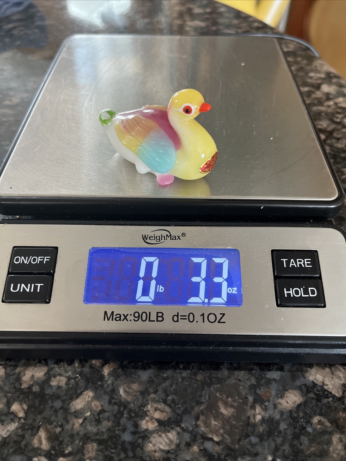 Vintage Solid Glass Standing Peking Duck Figurine Handblown Rainbow Colors