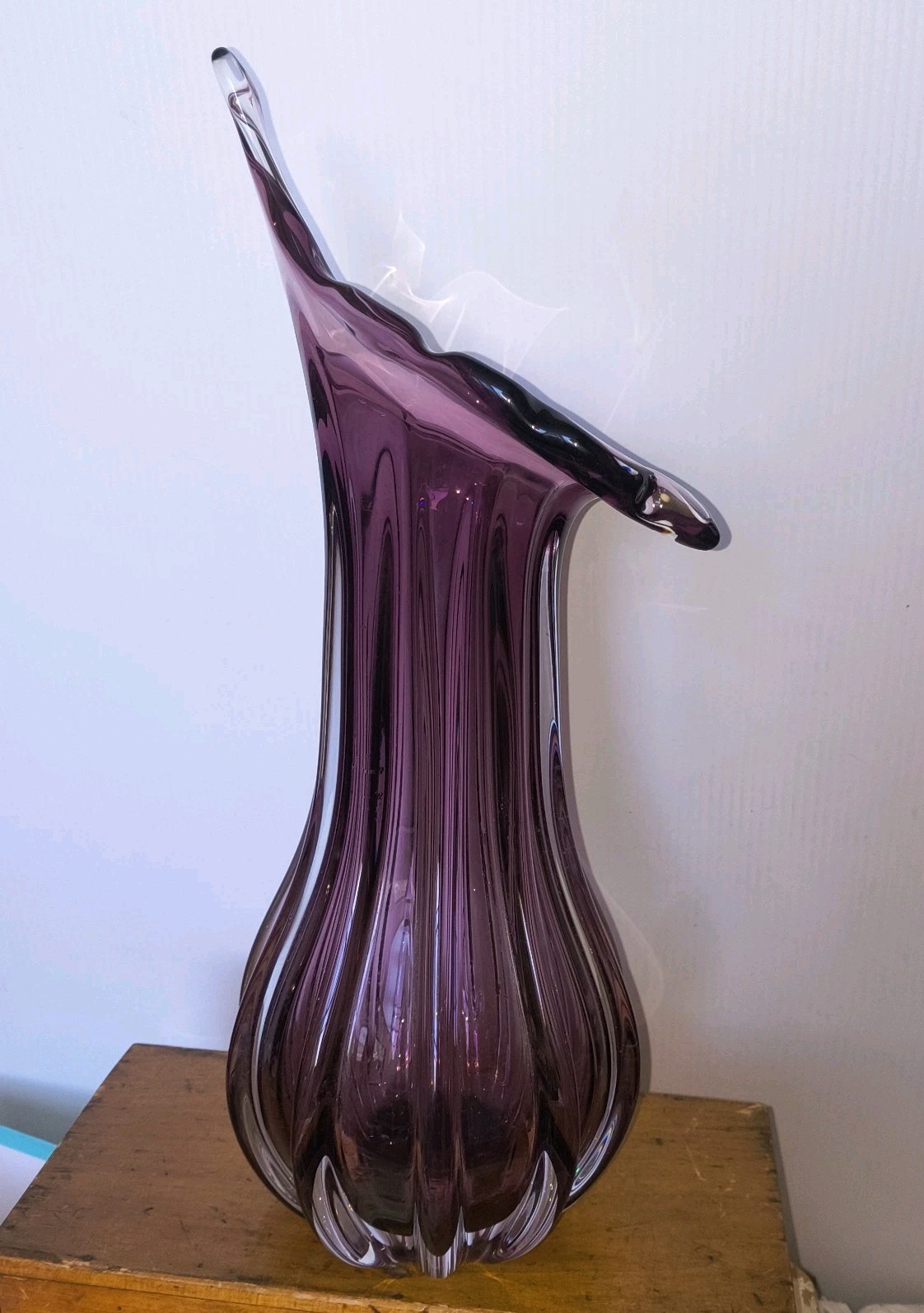 Bohemian Czech Jack In The Pulpit Purple Clear Art Glass Vase 15″