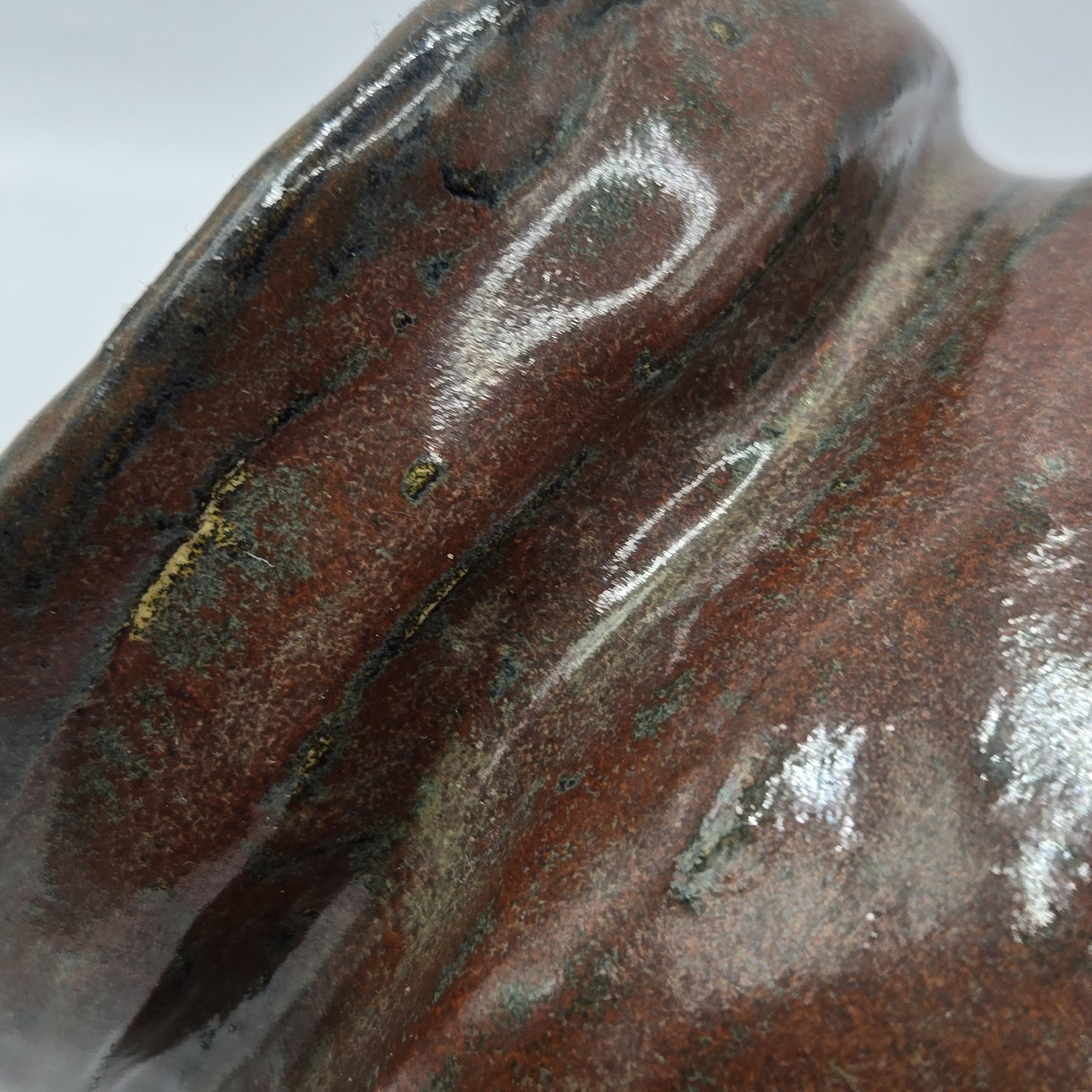 Handmade Brutalist Hand Thrown Pottery Brown Glazed Vase Signed MADDY 4.2″H 4″D
