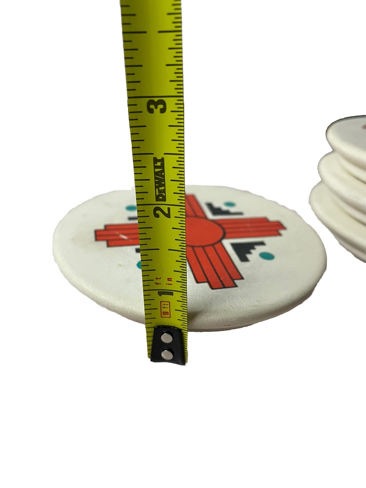 VTG Southwestern Tribal Pottery Coaster Set of 4 White, Orange, Turquoise, Rare