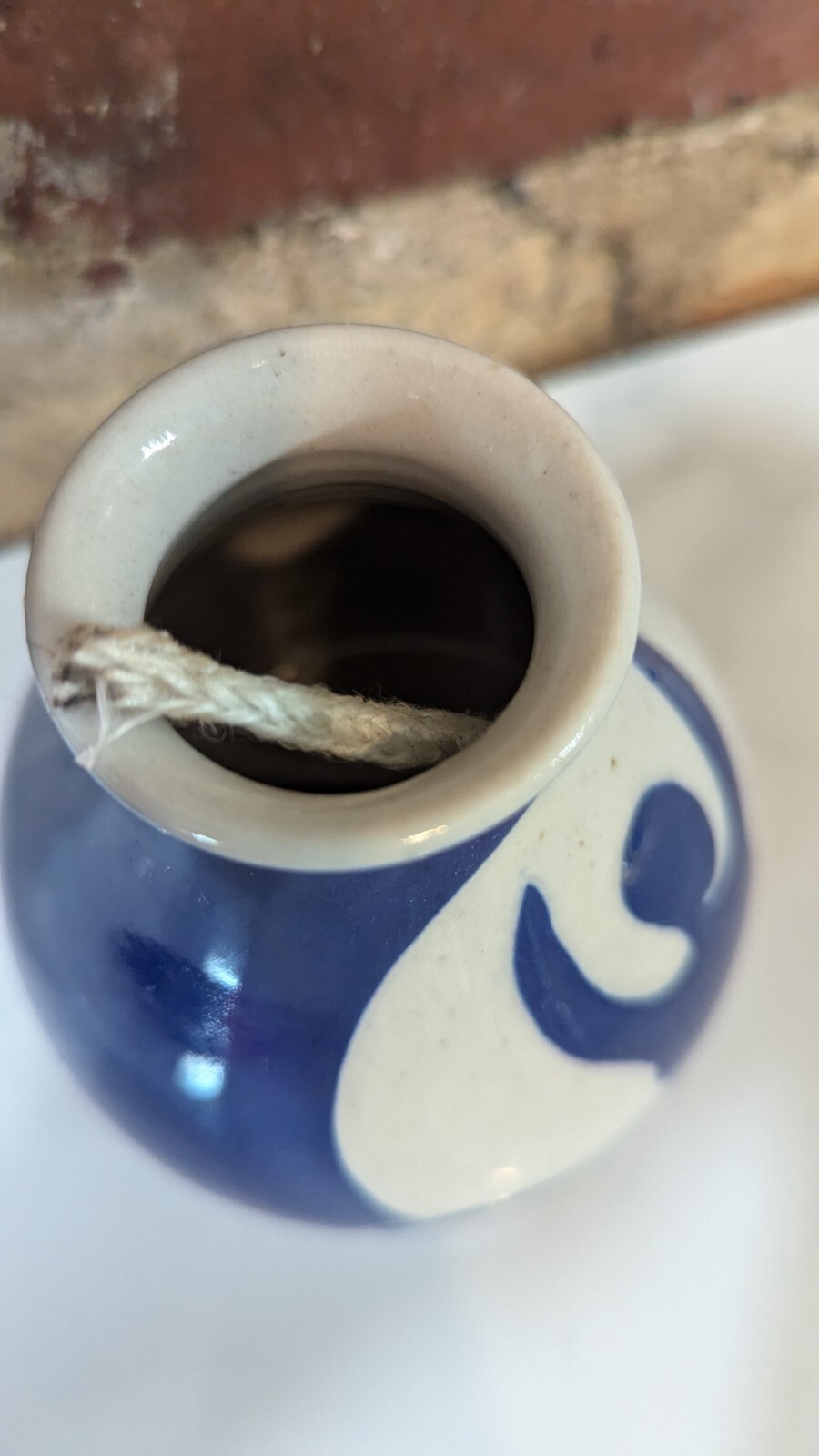 Blue Art Pottery Woman Vase/Candle Marguerite Kotwitz Signed 4” x 4” Beautiful