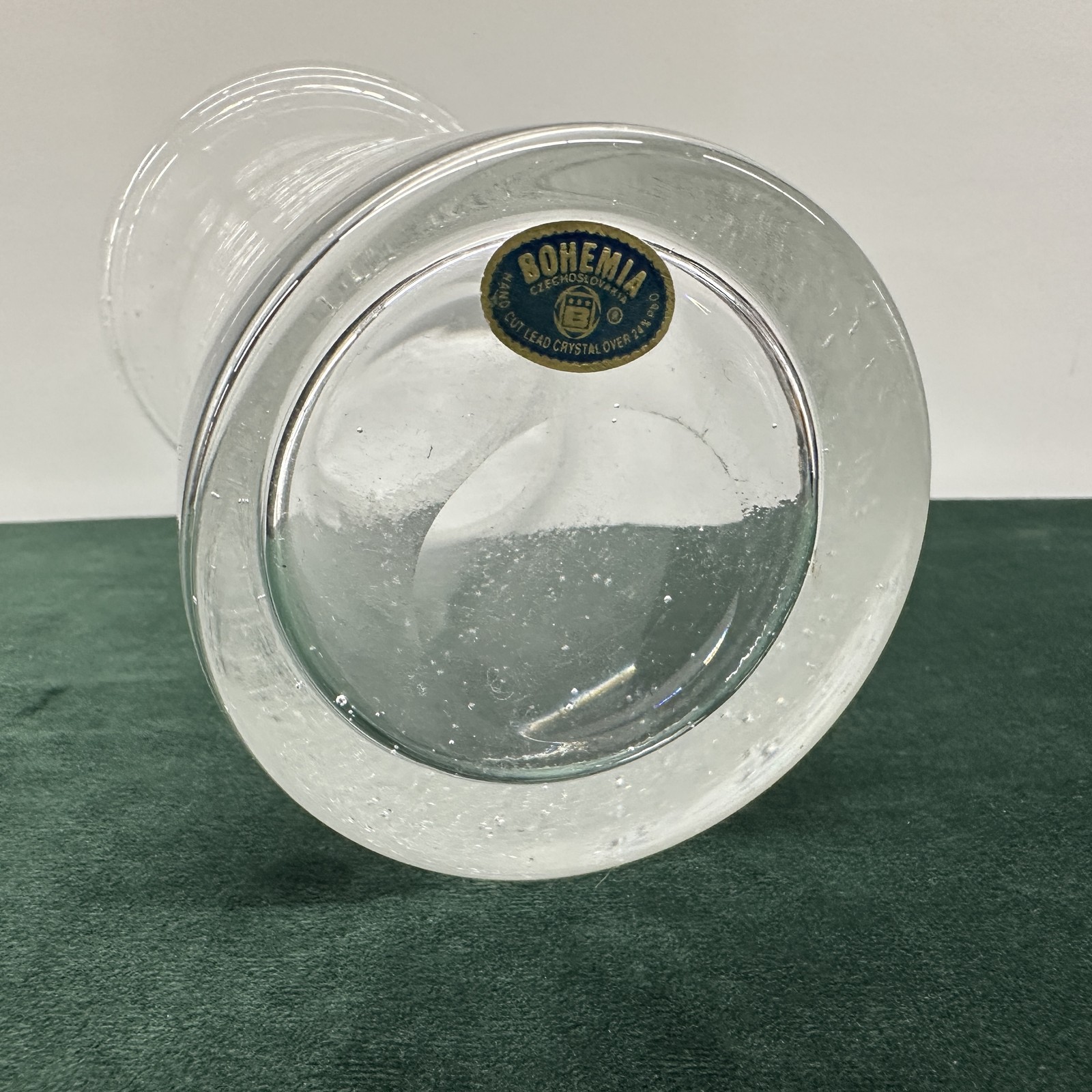 Bohemia Czechoslovakia Seeded Glass Vase Hand Cut Lead Crystal 8.75″ Tall