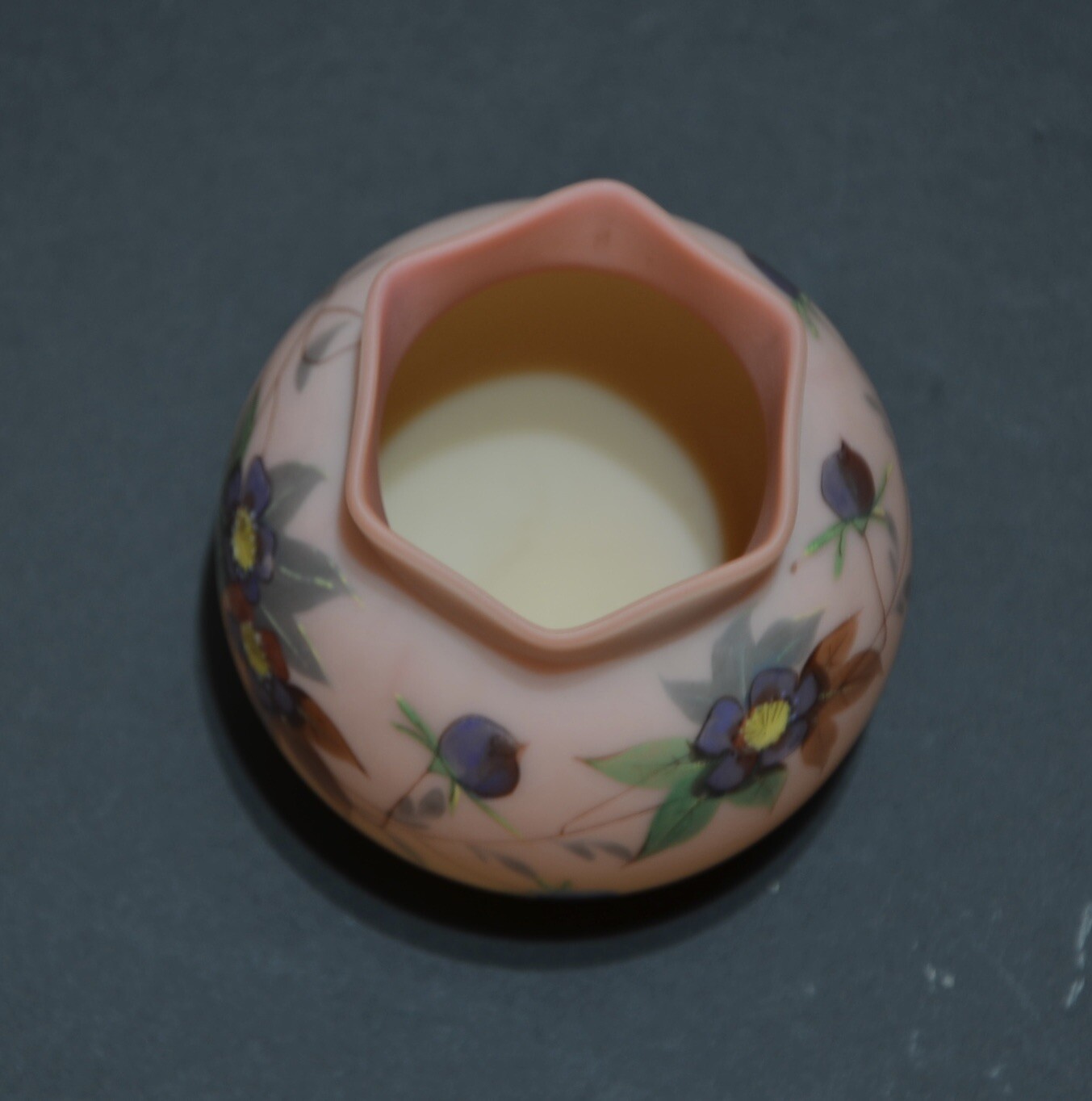 Thomas Webb & Sons Queens Burmese Miniature Vase Circa 1887, Mt. Washington