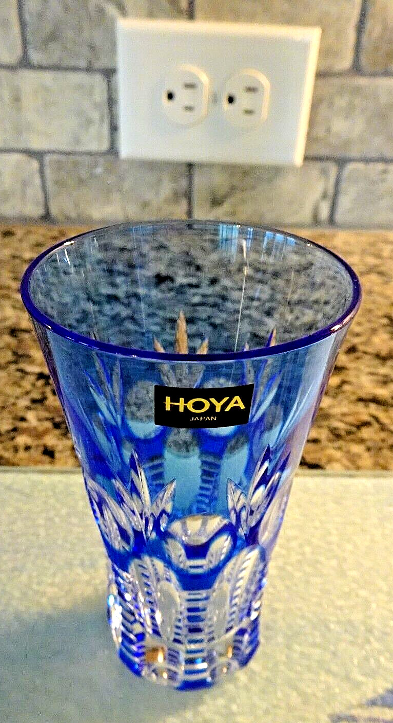 HOYA Japan Fine Cut Crystal Blue Cut to Clear Juice Tumbler MINT w/ Label
