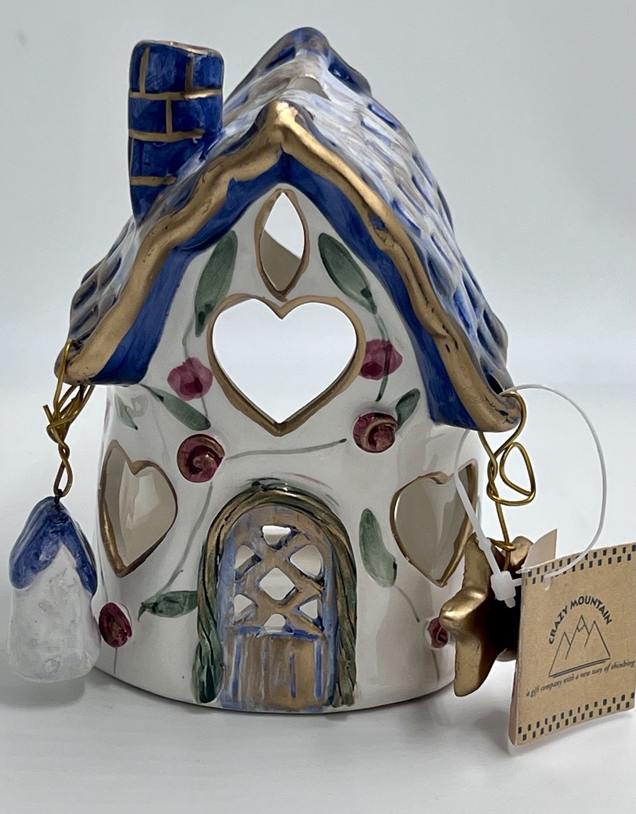 NWT Crazy Mountain Cottage Core Ceramic Birdhouse Garden Candle Votive Holder