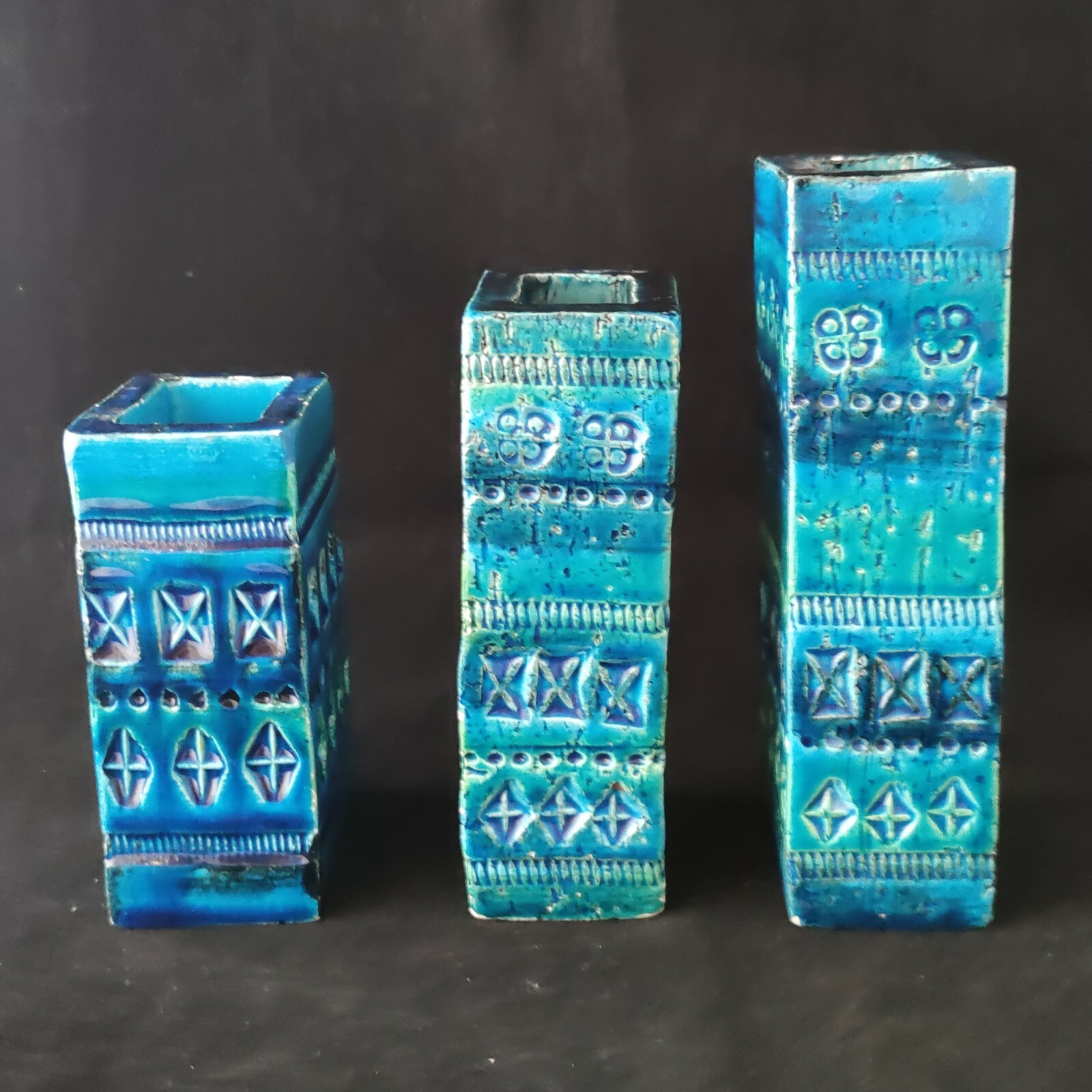 Bitossi Raymor Aldo Londi Rimini Blue SET of 3 Vases – 18,5+ 15,5+12,5cm (Q0383)