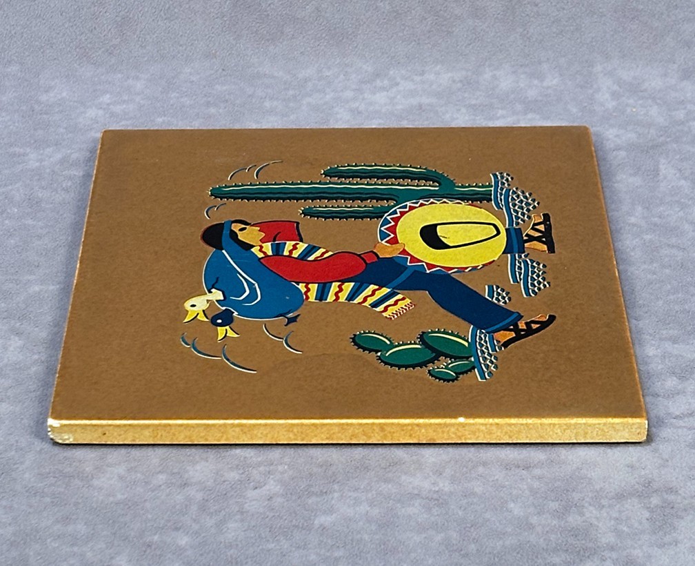 MARY ALLEN Vintage Tea Tile PIC-TILES Ceramic Art Pottery w/ MEXICAN Folk Scene