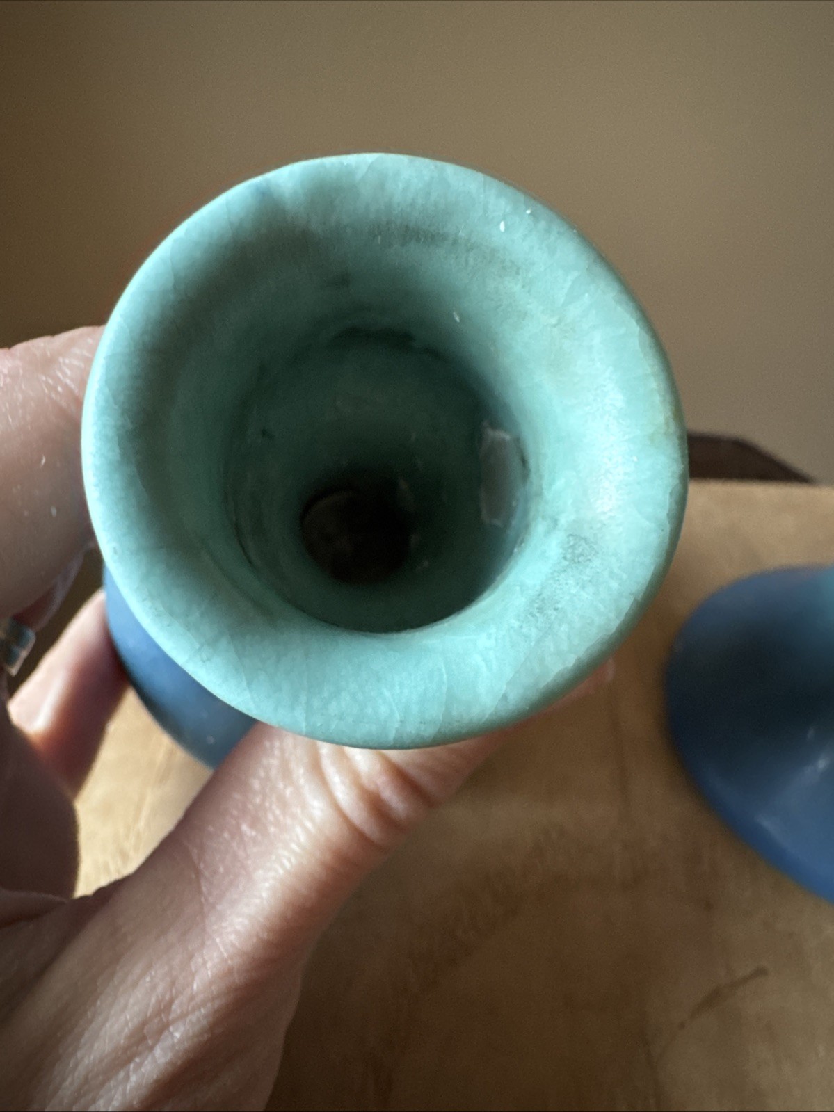 Vintage Van Briggle Ming Blue Art Pottery Candlestick Holders Pair 4.5 Inches