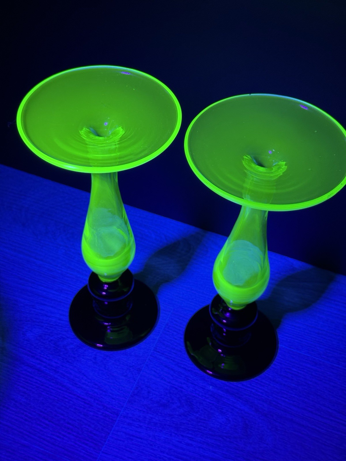 Vintage Two Candle Table Setting & Centerpiece Pedestal Bowl Uranium Glass