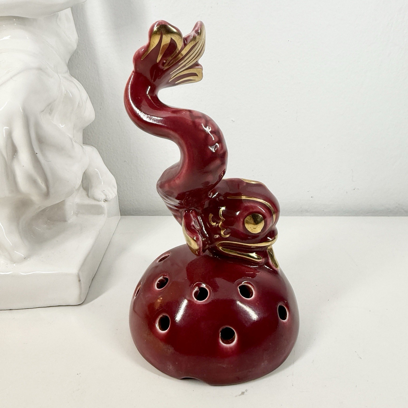 ARTHUR PERCY Art Deco FLOWER FROG Rod Rubyn DOLPHIN Upsala Ekeby GEFLE Sweden