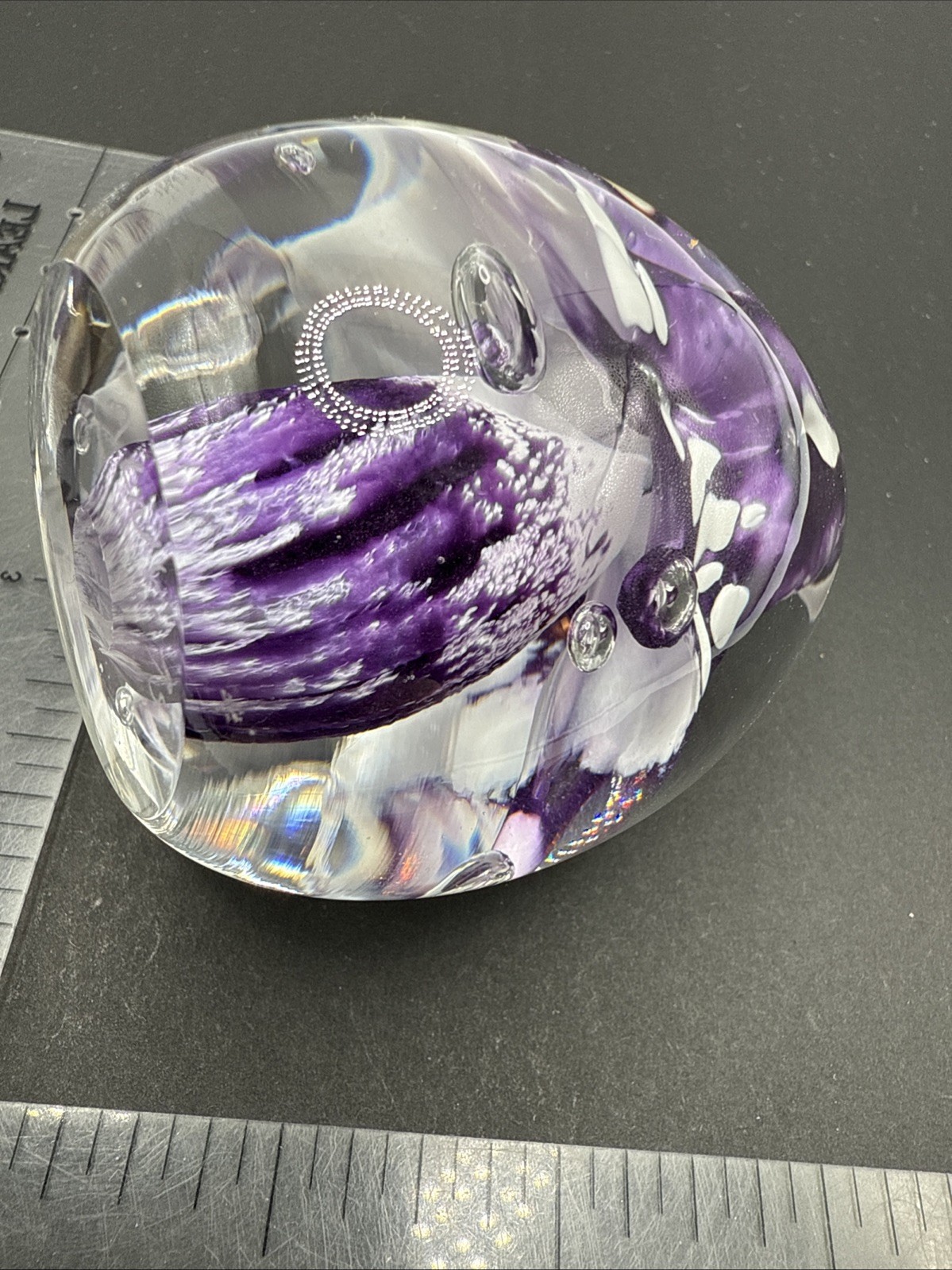 Vintage 1995 Signed ALNY Paperweight Unique Design Purple Spotted Mushroom