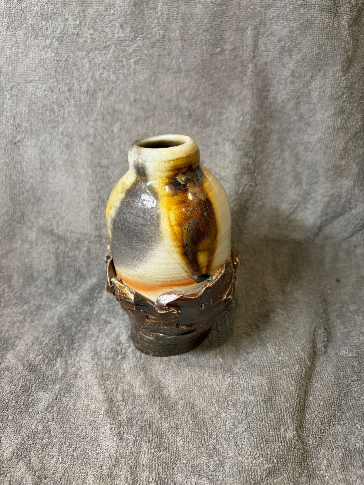 Studio Art Pottery Vase Signed Hand Thrown Drip Glaze Modern Rustic 7.25″