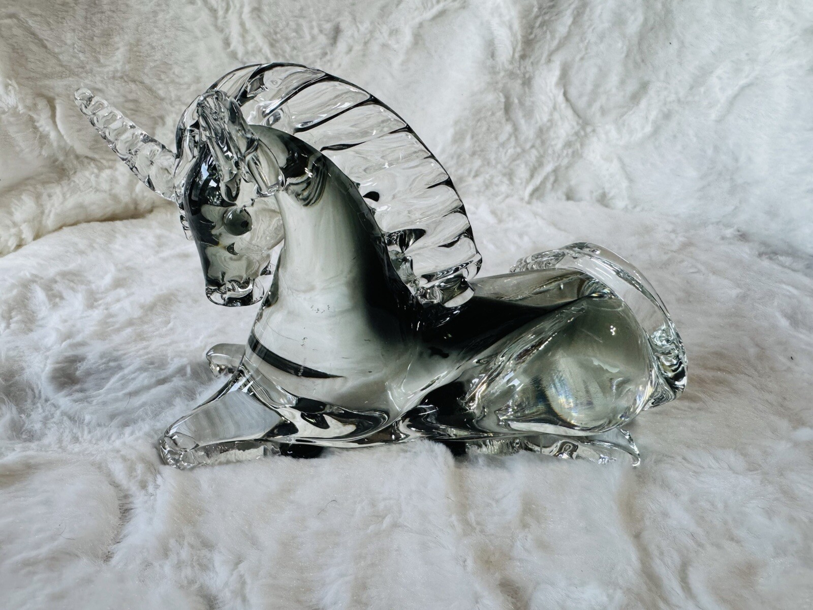 Murano Art Glass Unicorn Seguso Smoke Black Grey Crystal Paperweight