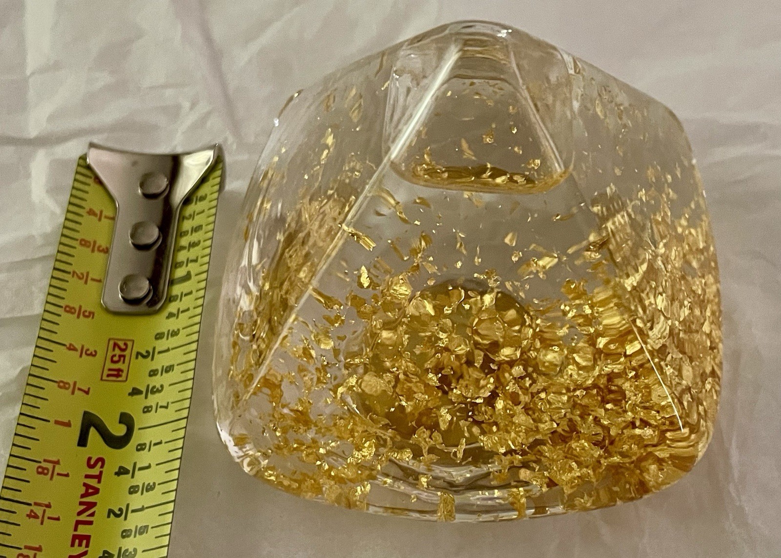 Galena Glass 23k Gold Flakes American Made Hand Blown Glass Paper Weight Pyramid