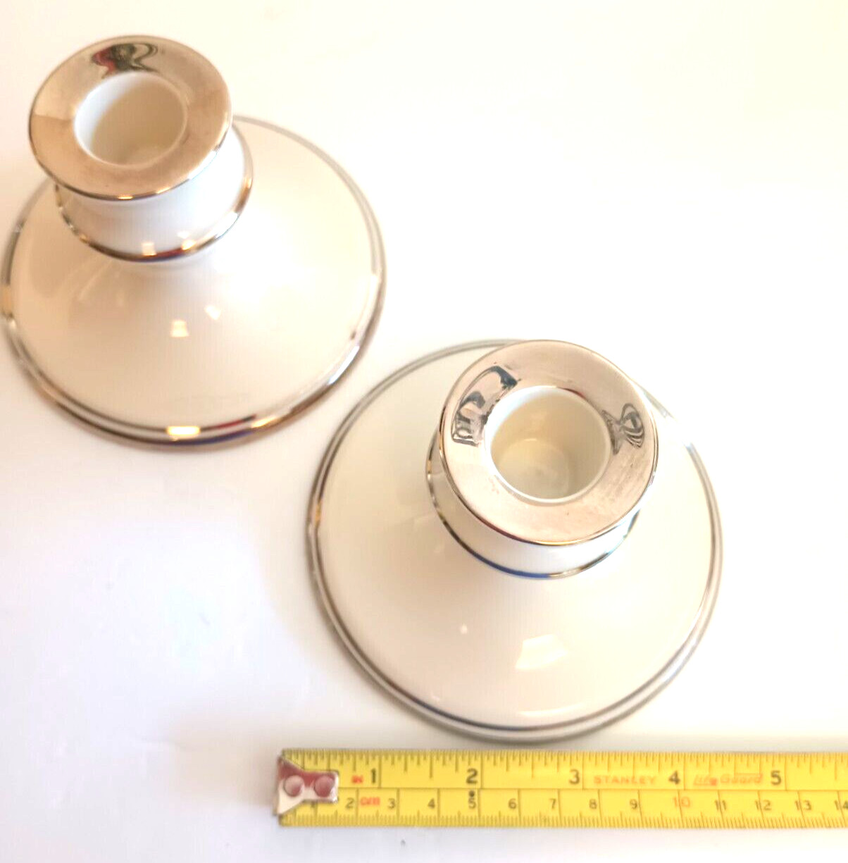 Pickard China Pickard Candle Holders Made in USA Cream White with Silver Accent