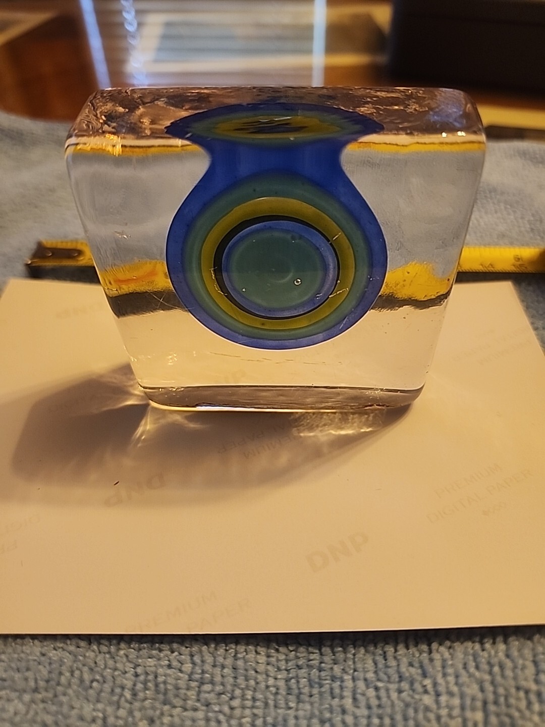VINTAGE Paperweight Swirls Of Green Blue Striped Bullseye 2/3/4”