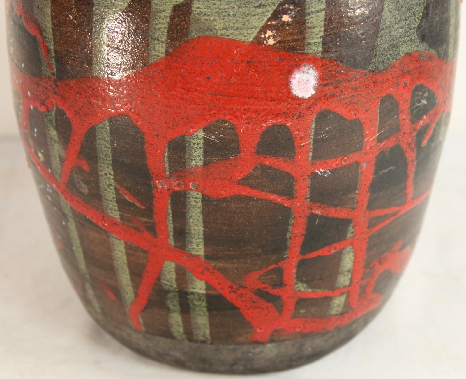 Vintage Studio Art Pottery Vase Signed Illegibly Abstract Colorful Designs Odd