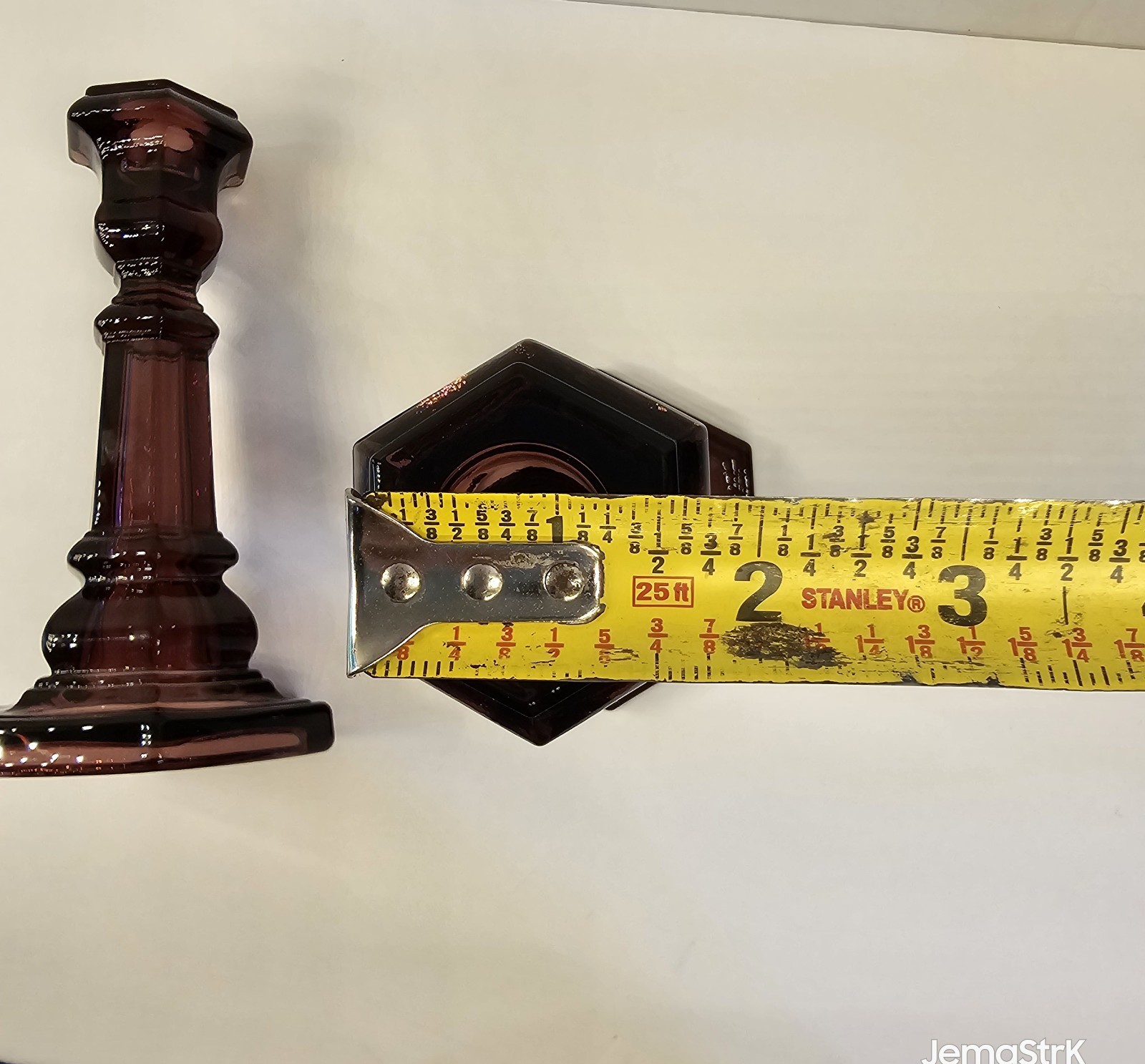 VTG 7.5″ Amethyst Glass Candlestick Pair Purple Hexagonal Metropolitan MUSEUM