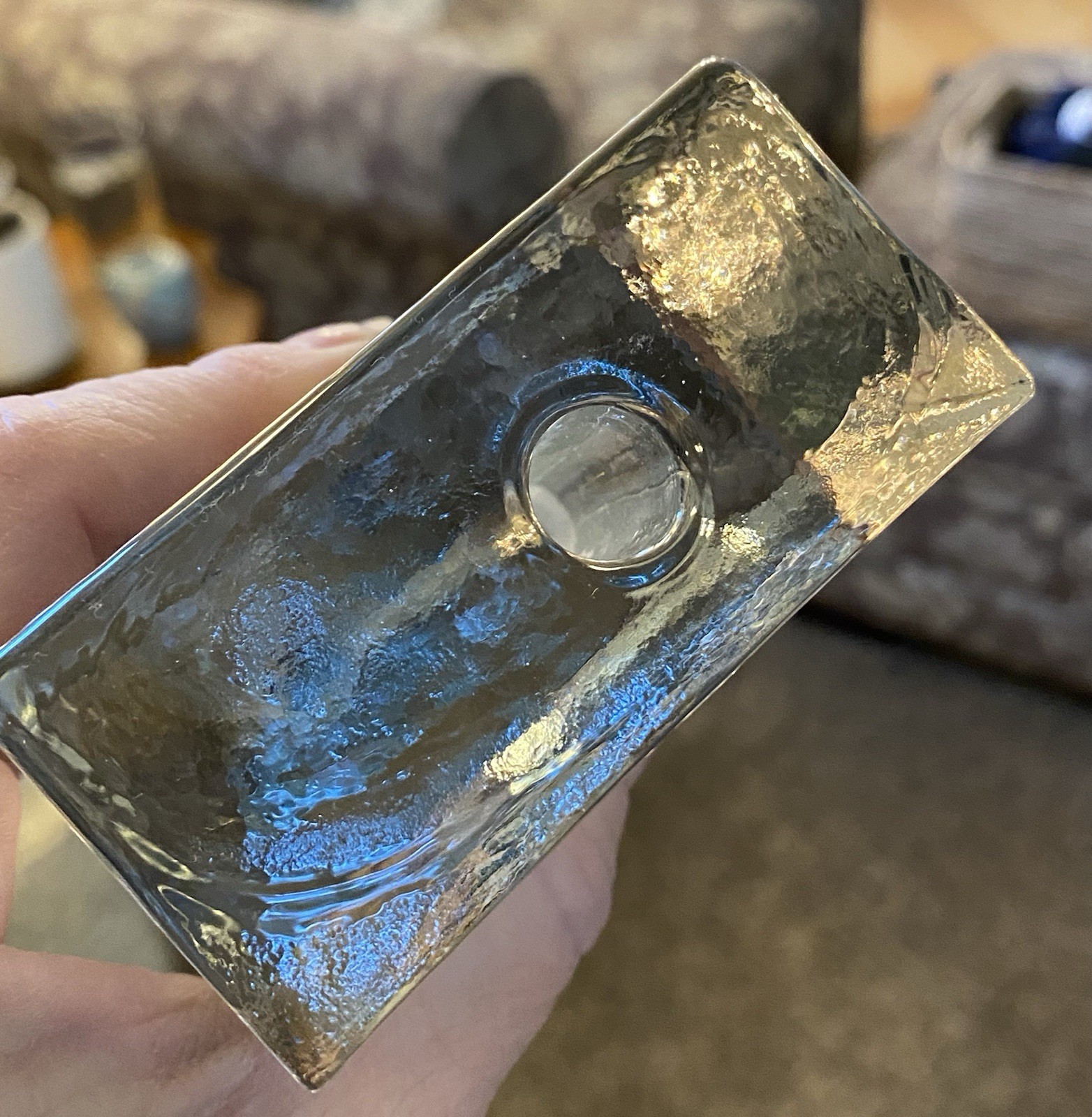 Modernist Glass Ice Cube Block Flower Bud Vase Clear Textured West Germany 3”