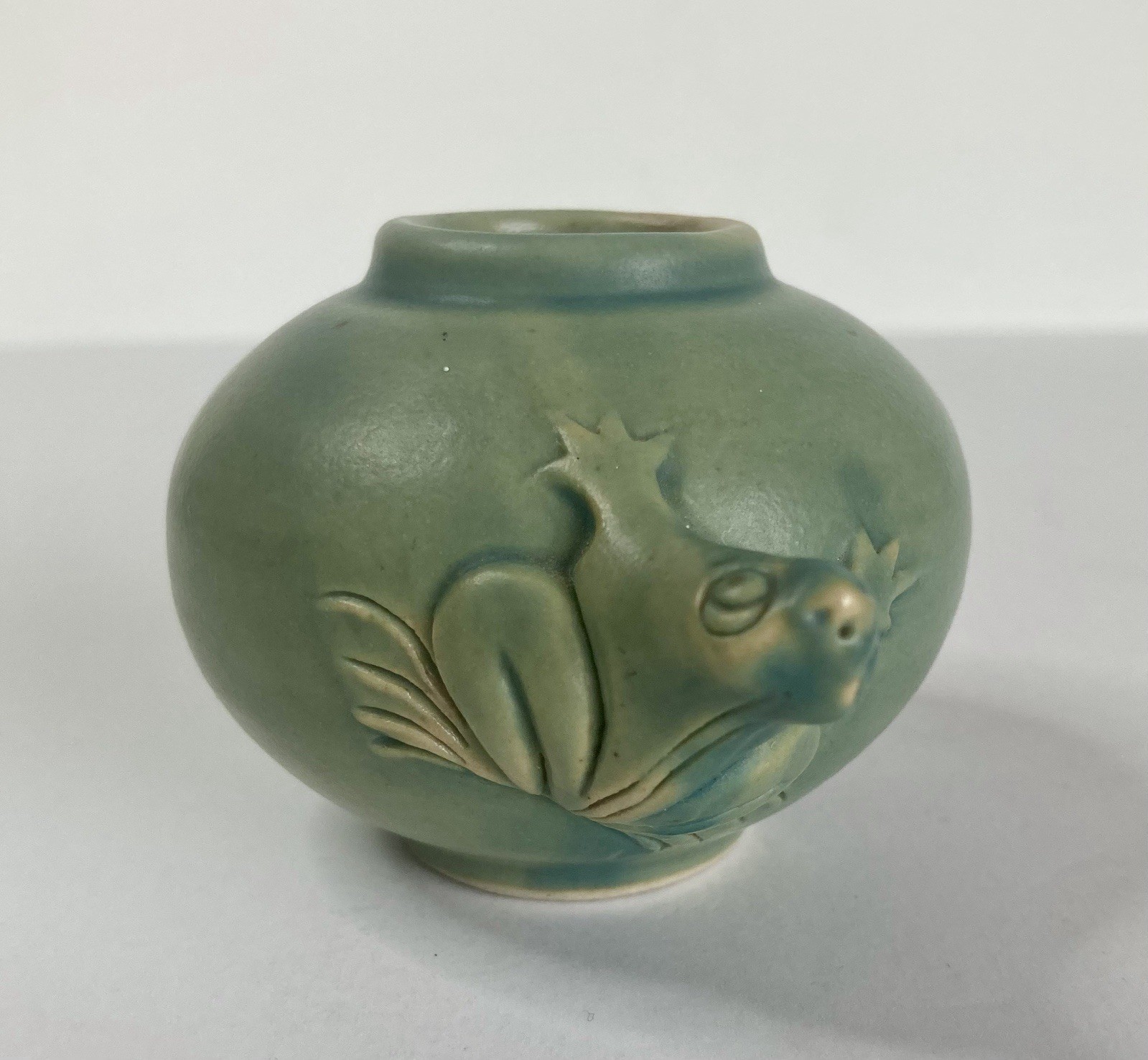Small Balinese? Celadon Frog Vase Weed Pot 3 1/2″ Wide X 2 1/4″ High