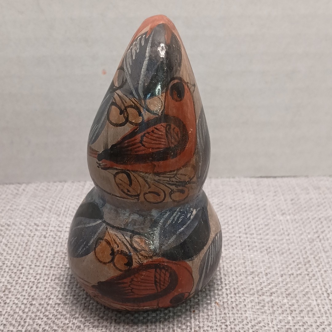 Mexican Miniature Tonala double gourd clay hand painted 3.25 inches tall