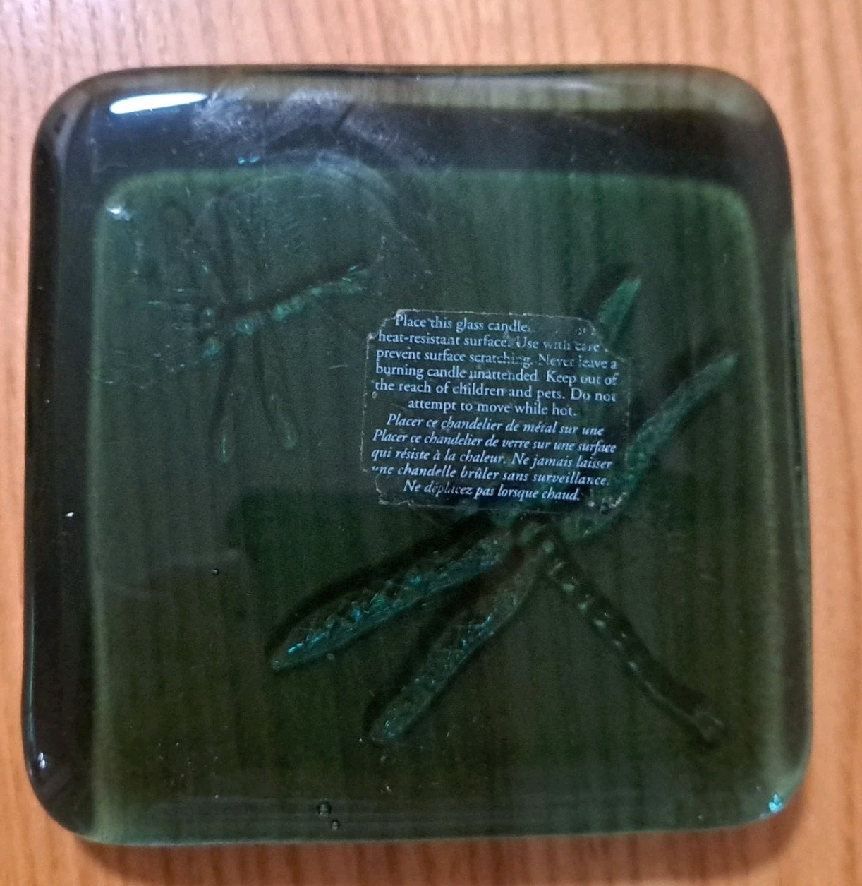 Dragonfly Candle Holder Blue Green Glass Tile Square 4.5×4.5 inches
