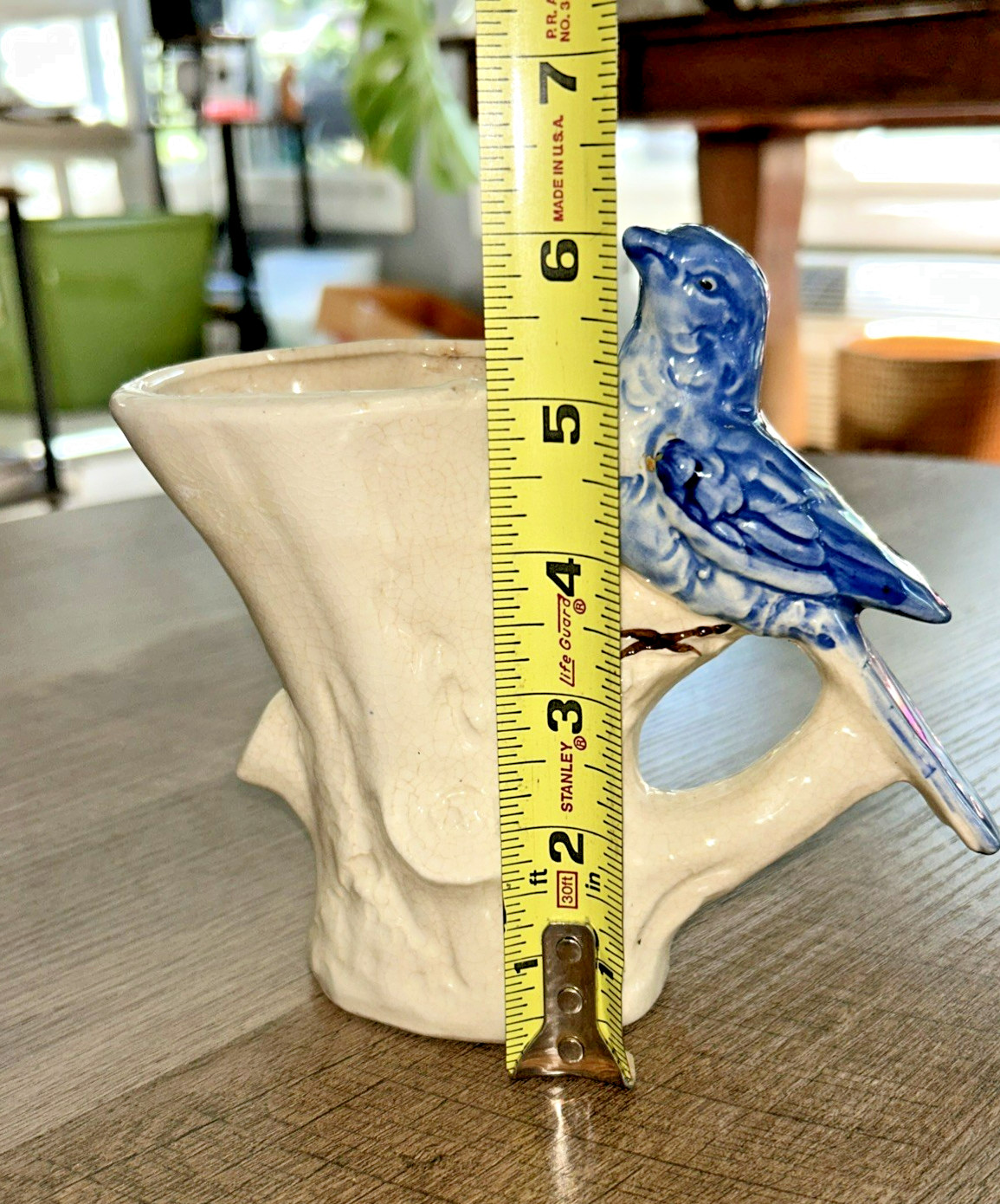 Vintage Ceramic Blue Bird Perched on Branch Planter Tree Trunk with Bird