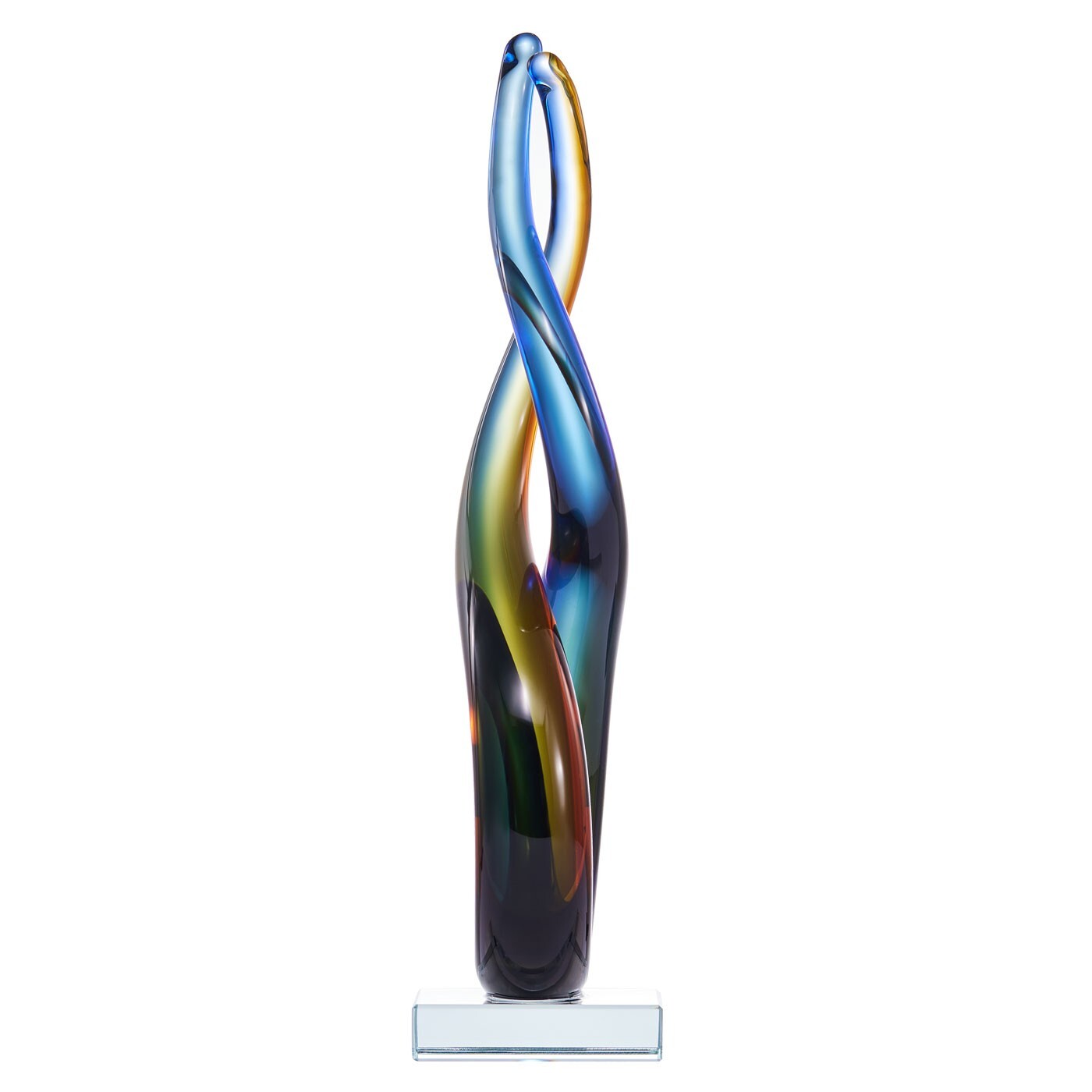 Handblown 14.5″ tall Wave Sommerso Art Glass Scultpure
