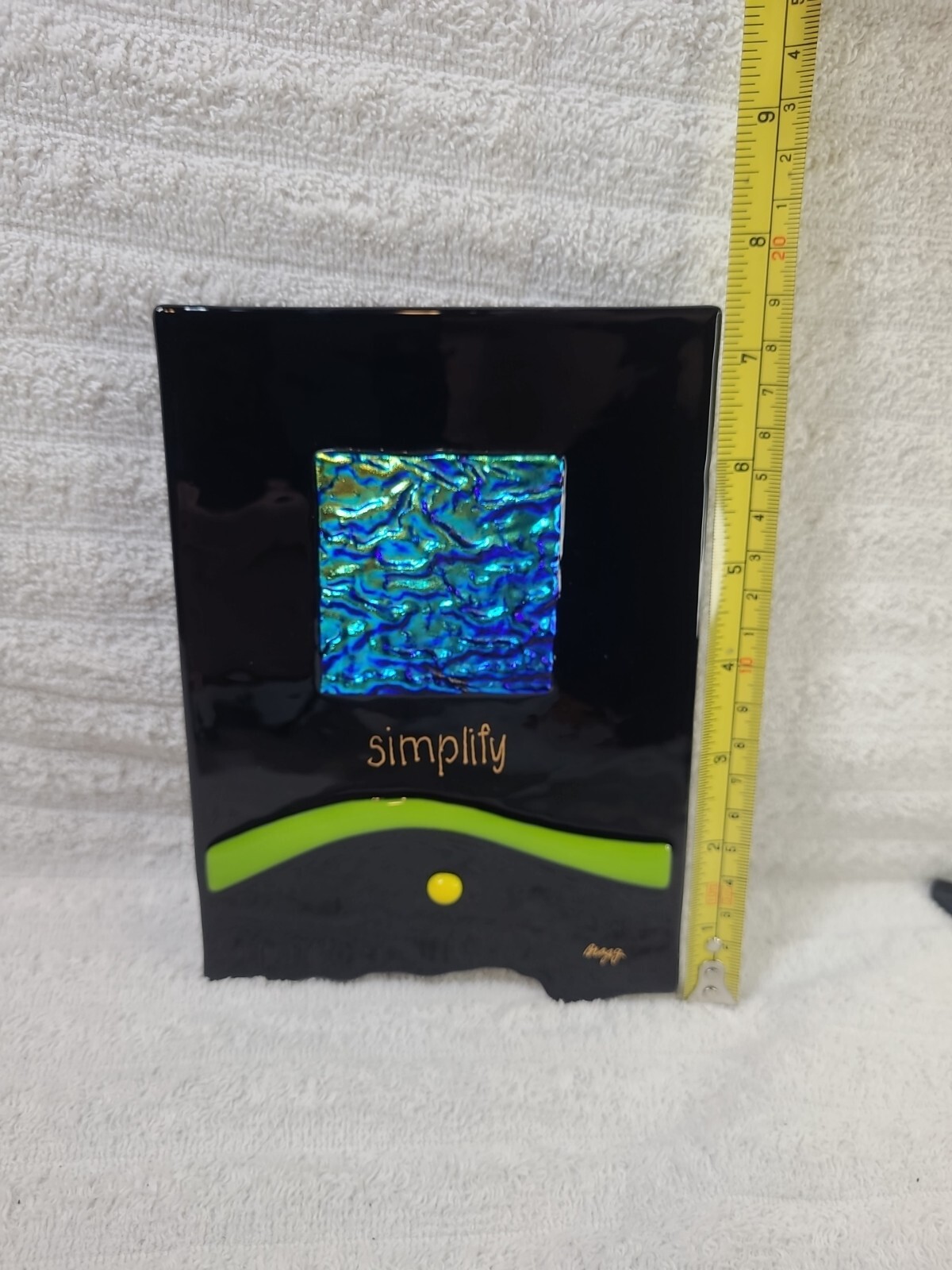 Diane Bragg Art Glass Iridescent Blue Black Fused Glass “Simplify” Wall Hanging