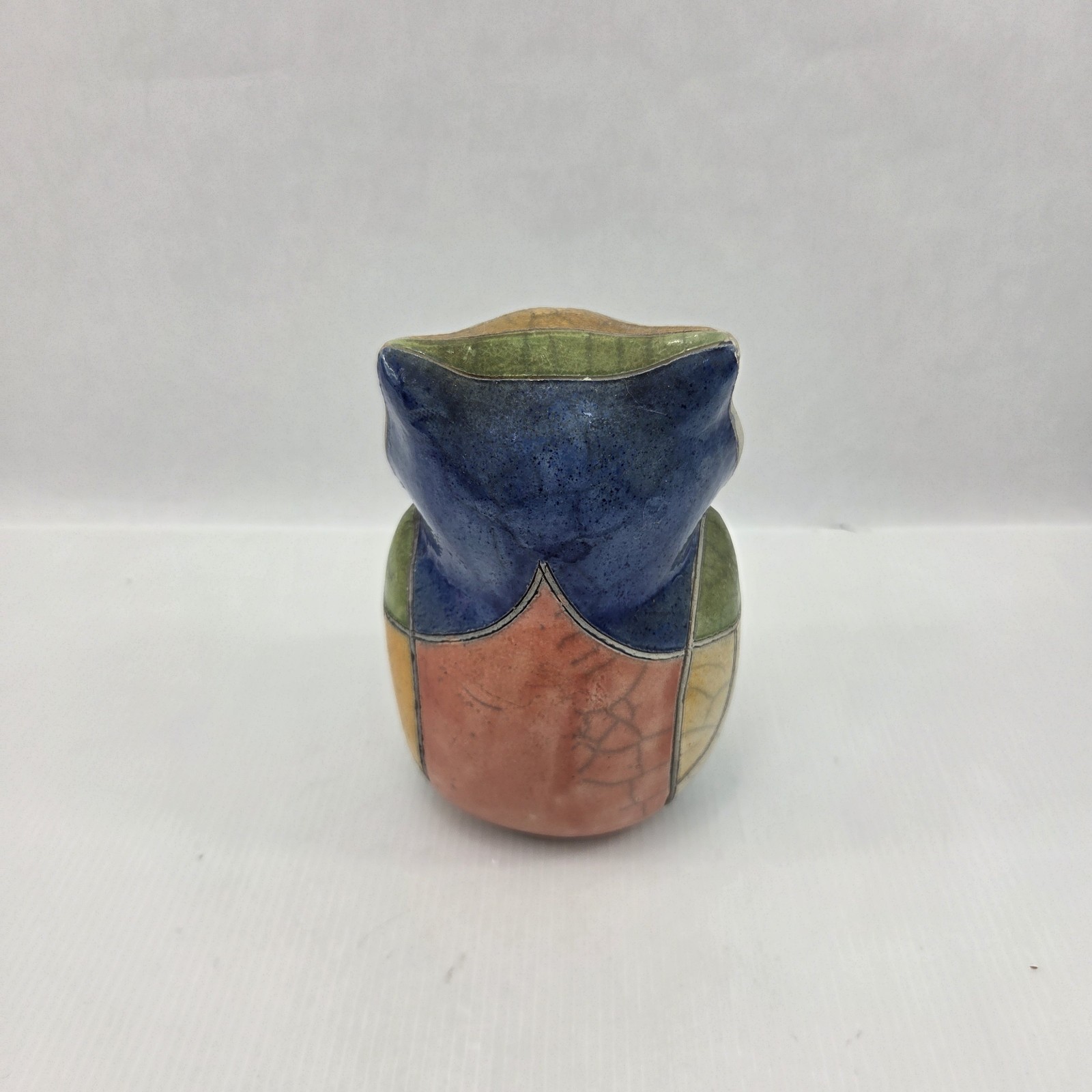 Vintage South Africa Colorful Owl Bird Raku Pottery Statue Figurine