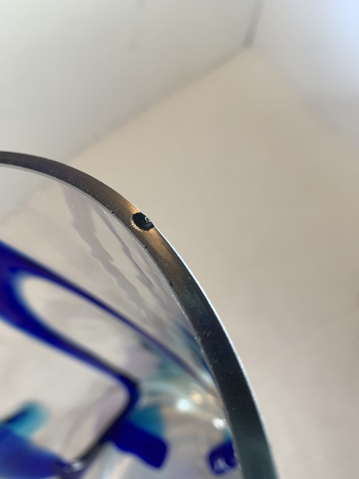 Hand Blown Mexican Glass Cylinder Vase 6″x14″, Clear w/Cobalt Blue Swirls