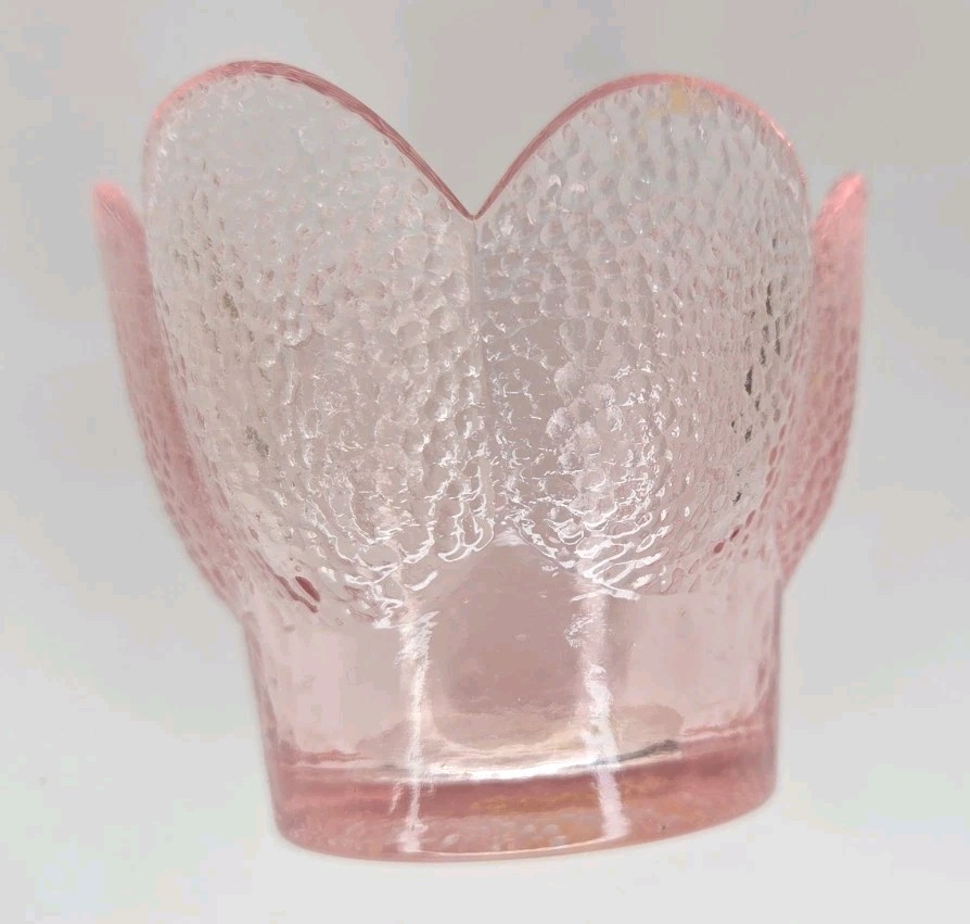 Vtg Viking Glass Glimmer Lotus Petal Votive Holder Pink Textured MCM Art Glass