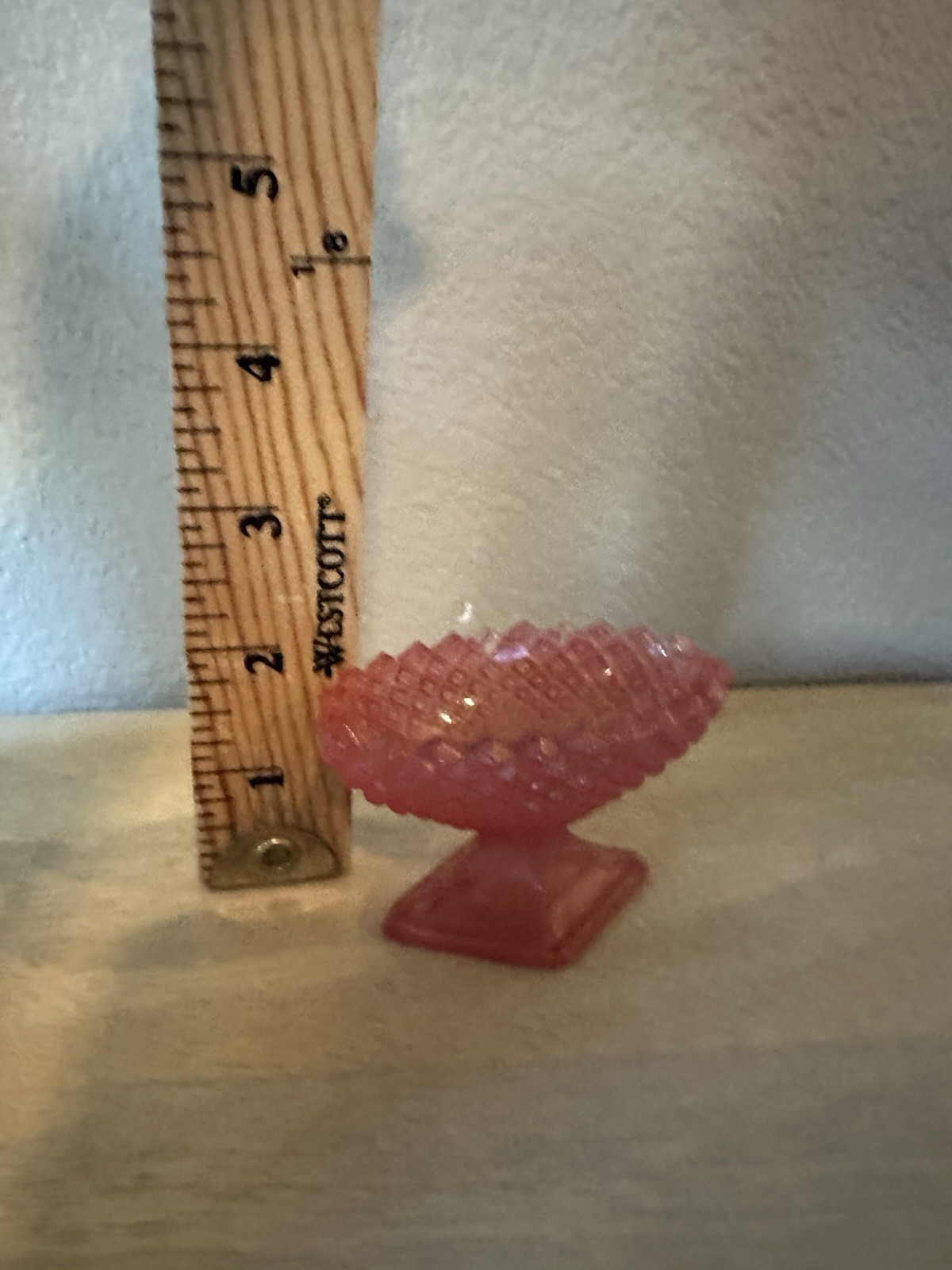 Vintage Pink Glass Miniature Diamond Point Pattern Pedestal Salt Dish Satin Pink