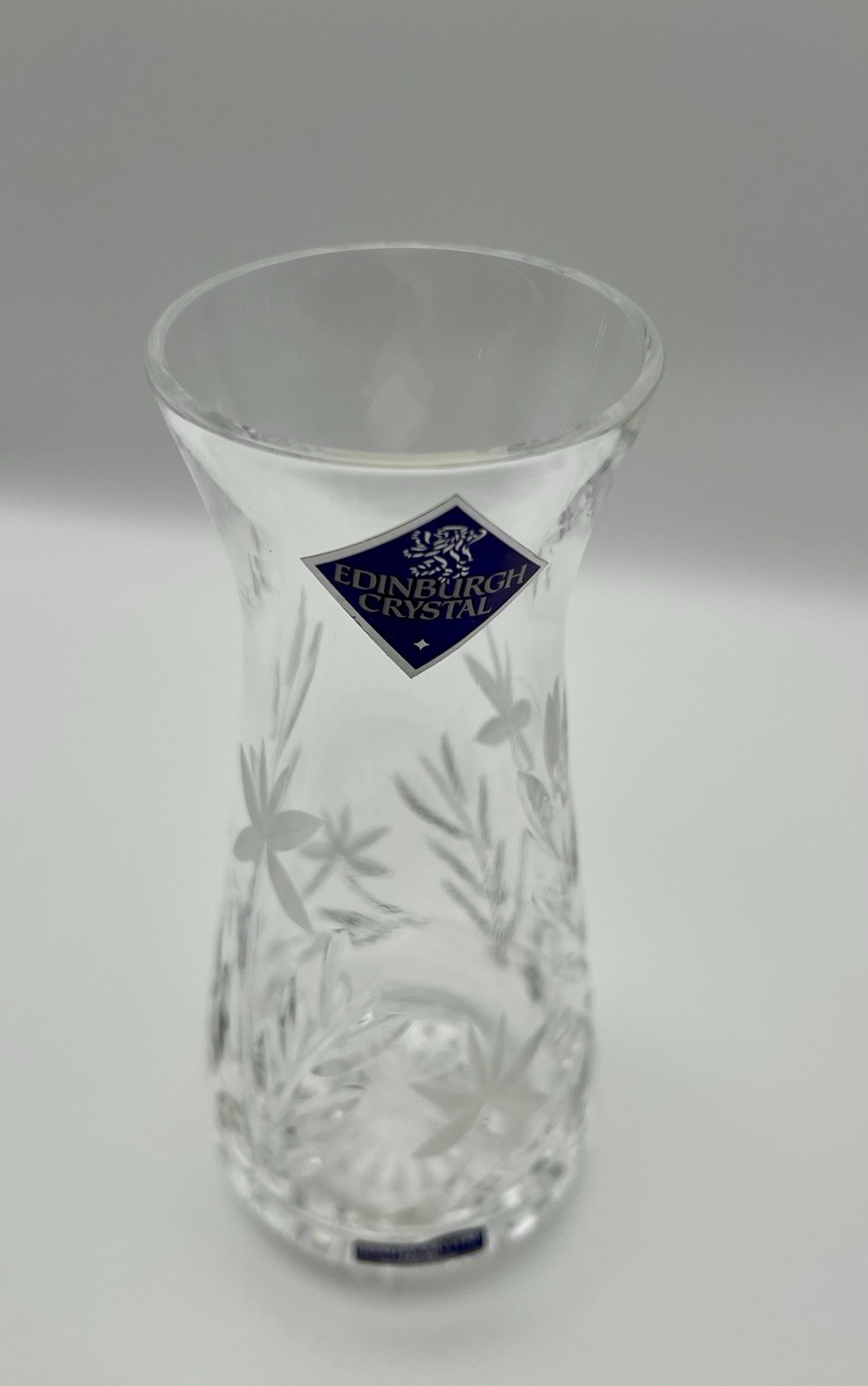 Vintage Edinburgh International Crystal Bud Vase Floral Etched Daisy