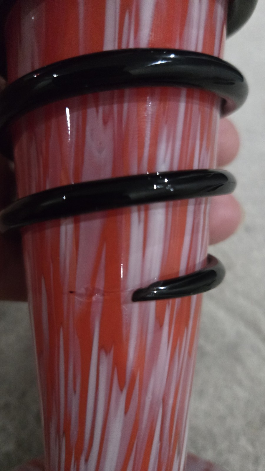 Vintage CzechoslovakiaGlass Tango ? Vase Red & Yellow Black Swirl Bohemian Lot 2
