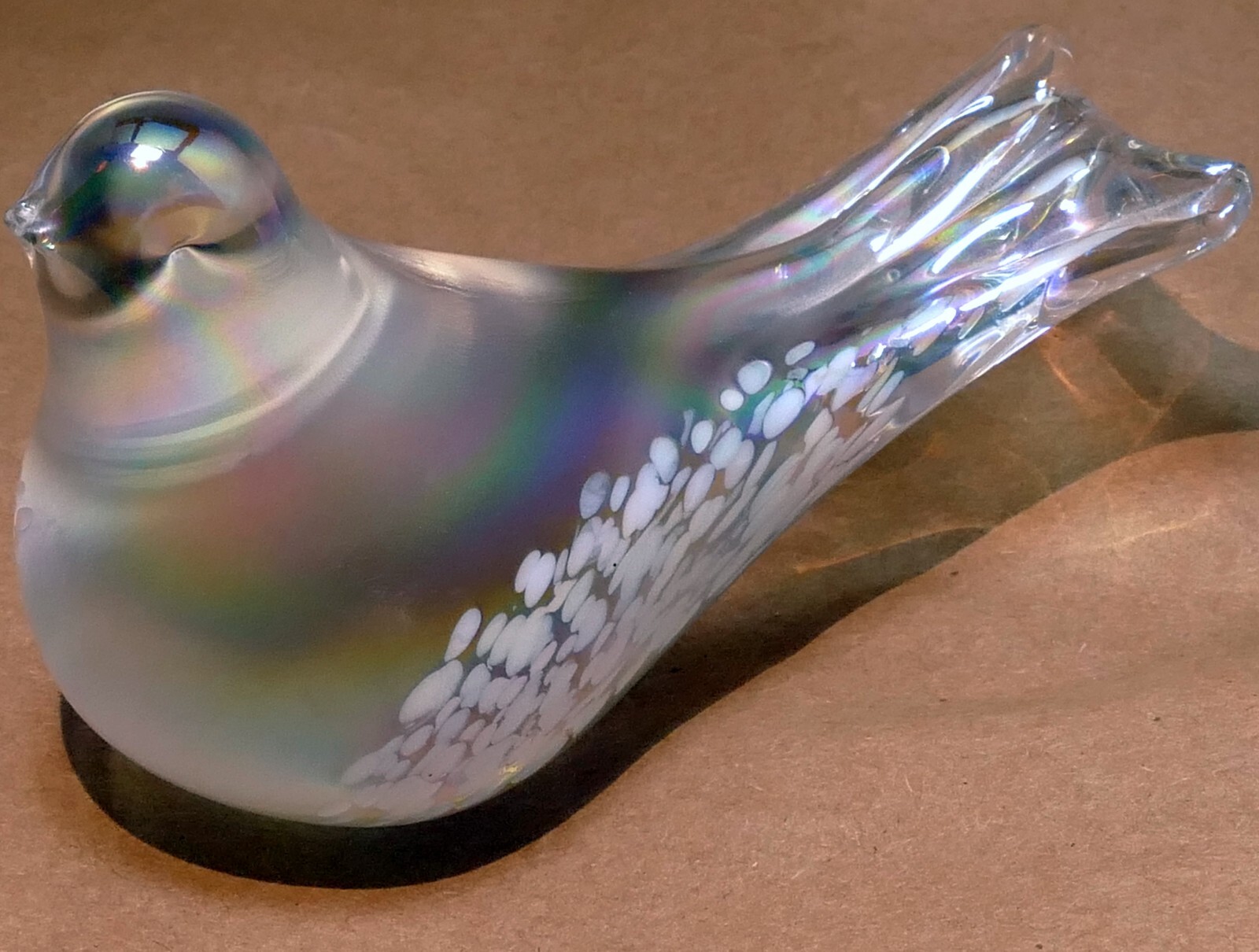 Silvestri Rainbow Snow Bird Figurine Iridescent Art Glass Matte Finish