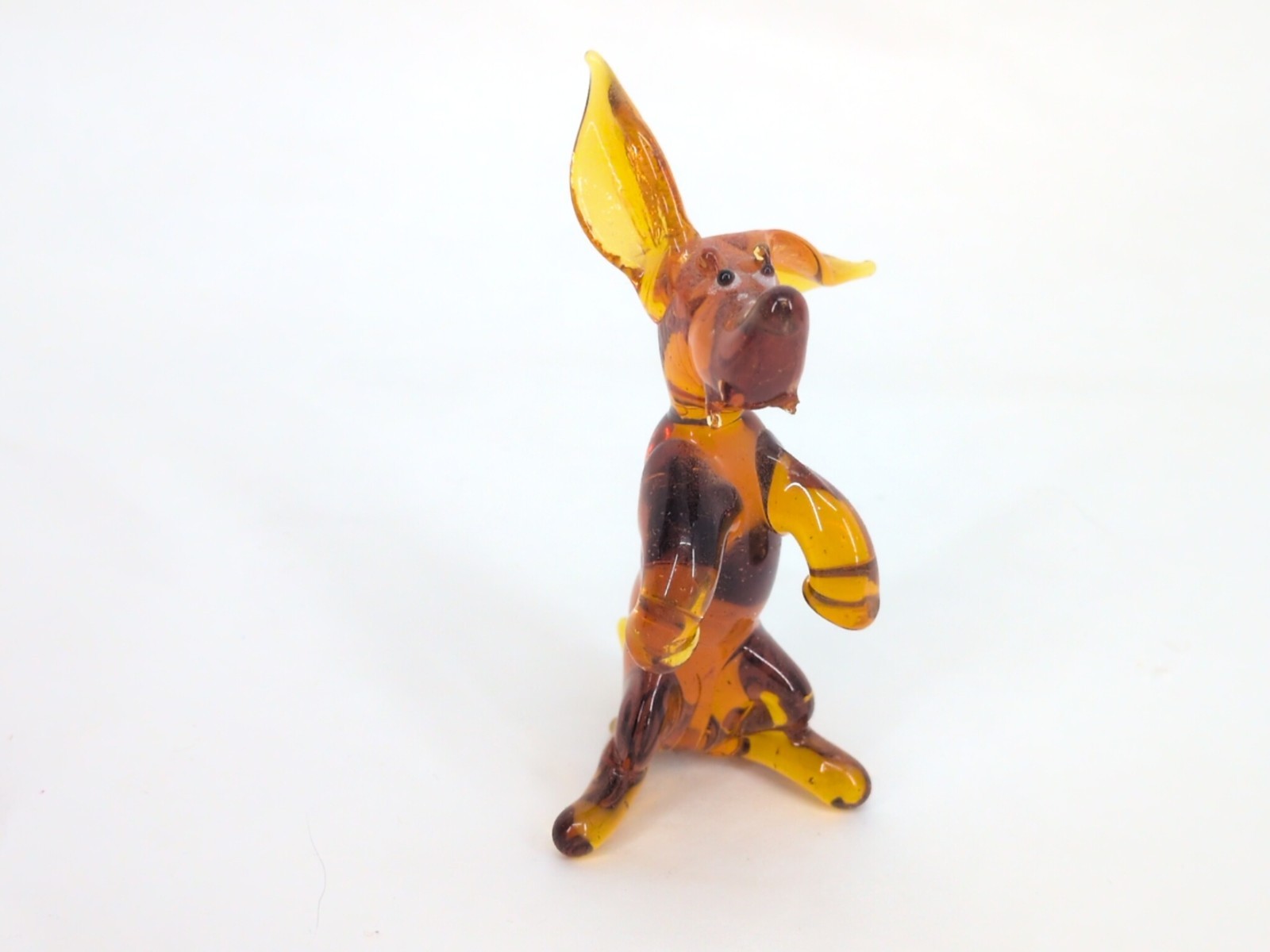 Vintage Miniature Hand Blown Amber Glass Dog Animal