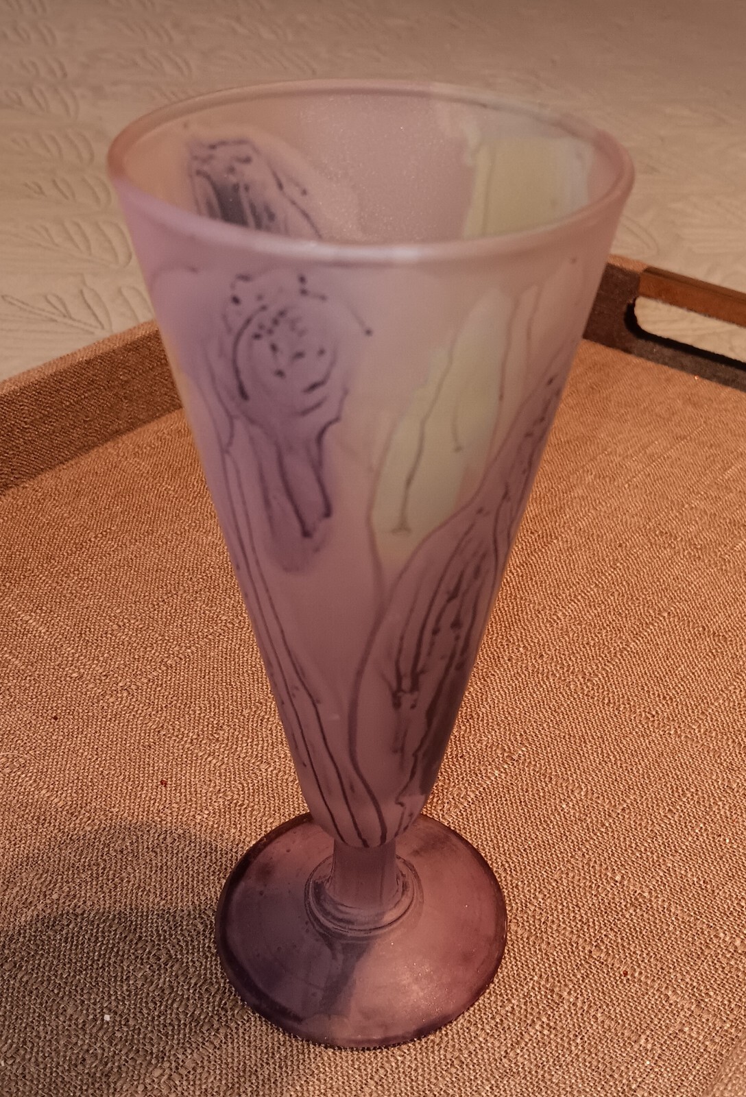 Rubin Neuven Jerusalem Isreal Satin Drip Art Glass Champaign Flute Hand Painted