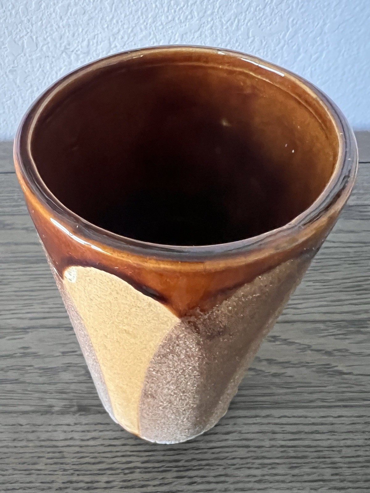 Vintage Brown Tan Drip Glaze Textured Haeger Pottery Cylinder Vase 9” T USA 3917