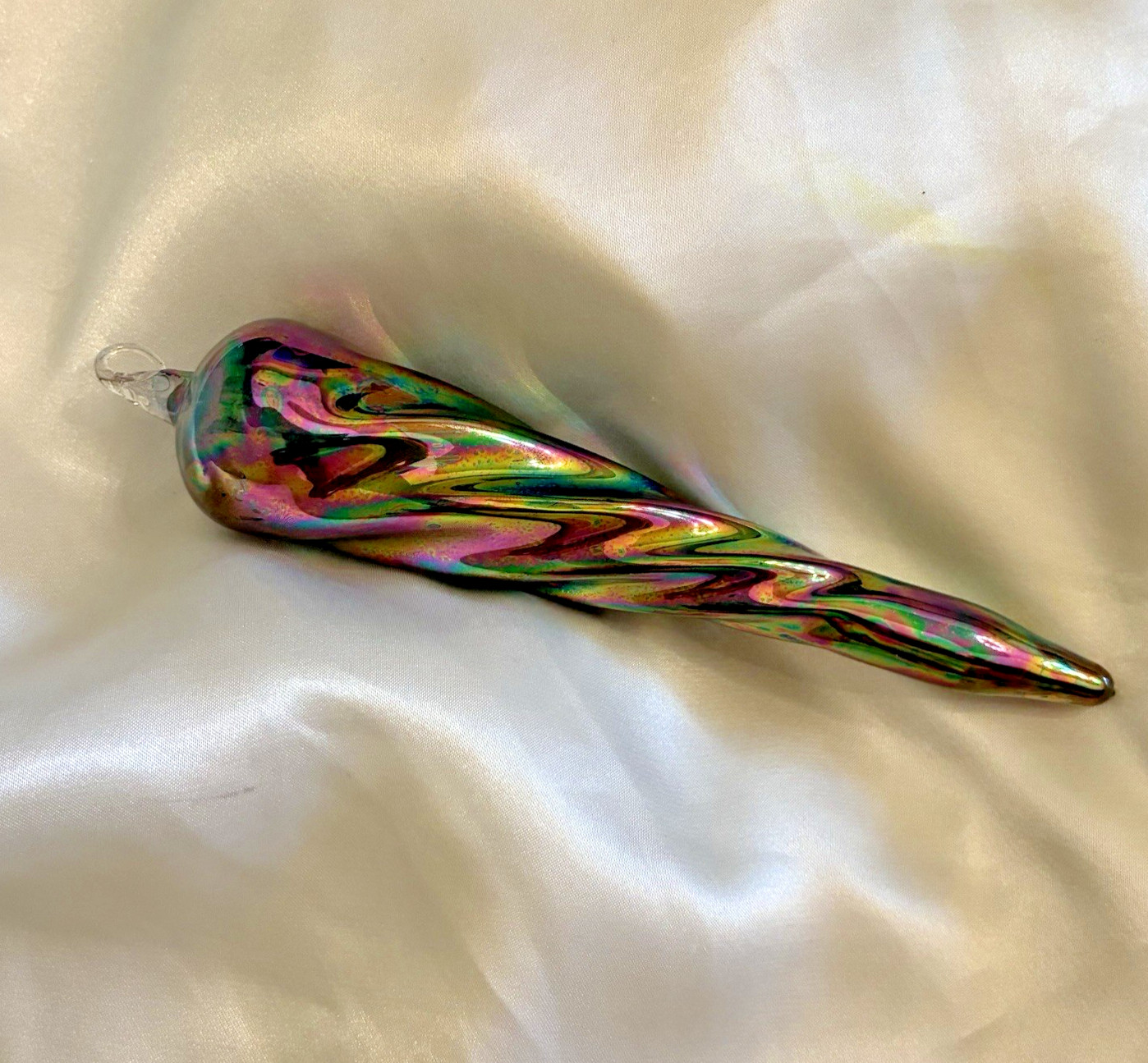 Italian Parise Vetro Icicle Ornament Iridescent Art Glass Hand Blown Vintage