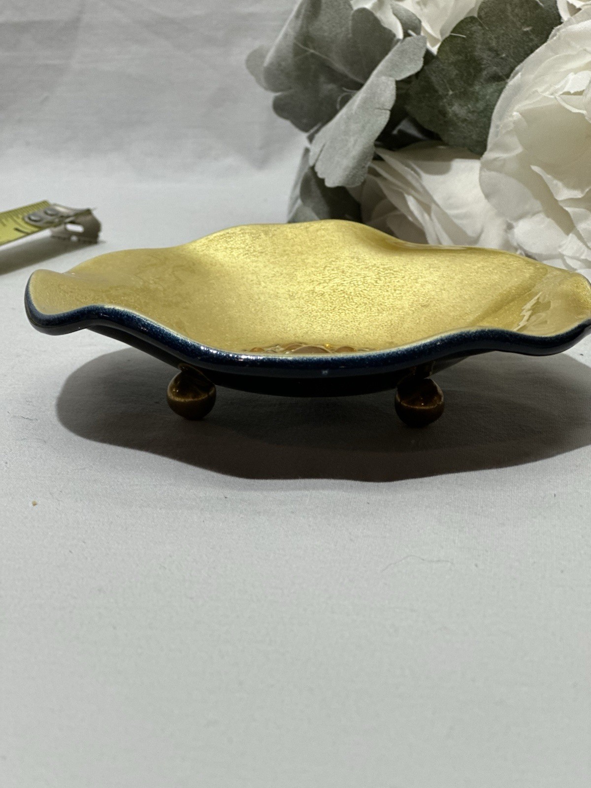Vintage Evans Signed Yellow Bubble Jewel Enamel Bowl Ashtray Trinket Dish 5.75”